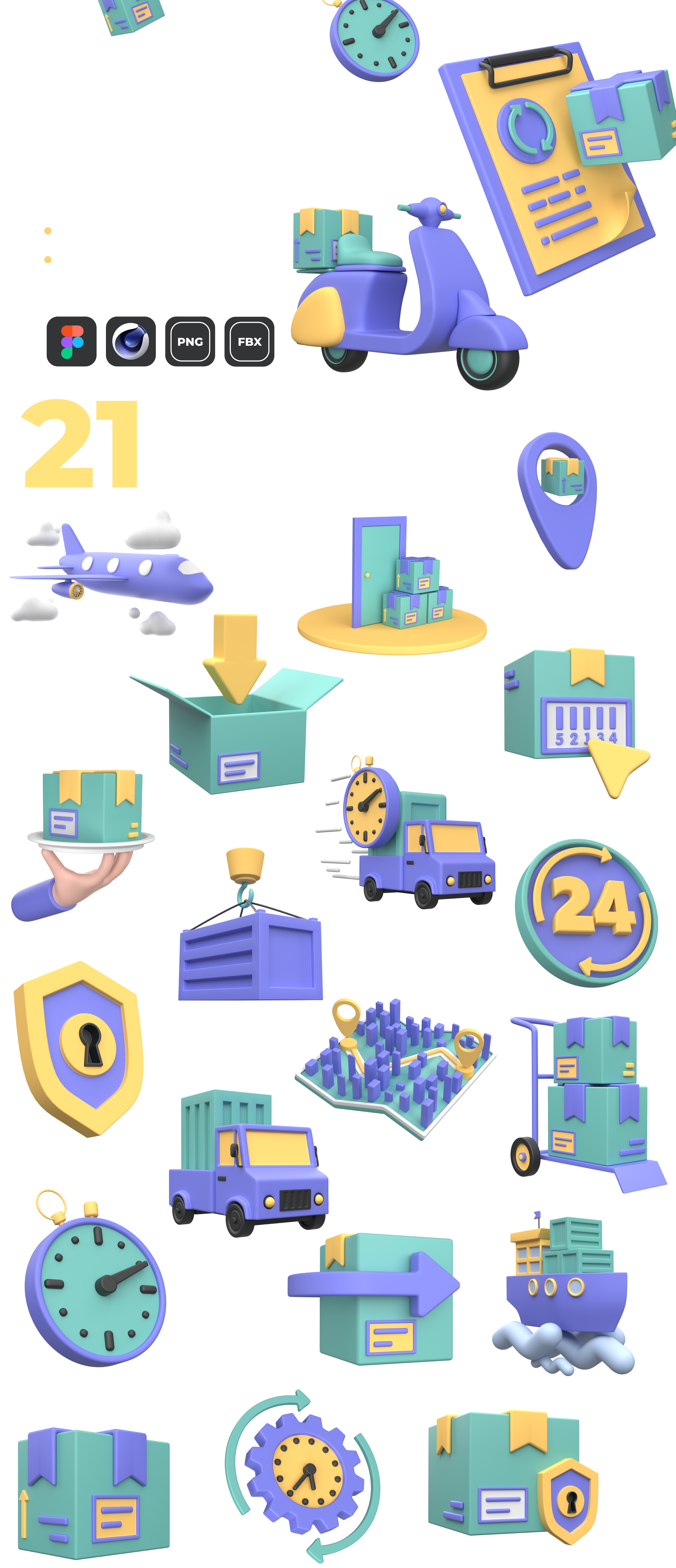 时尚快递运输APP设计3D图标设计素材合集 Tracking & Delivery 3D Icon Set_img_2