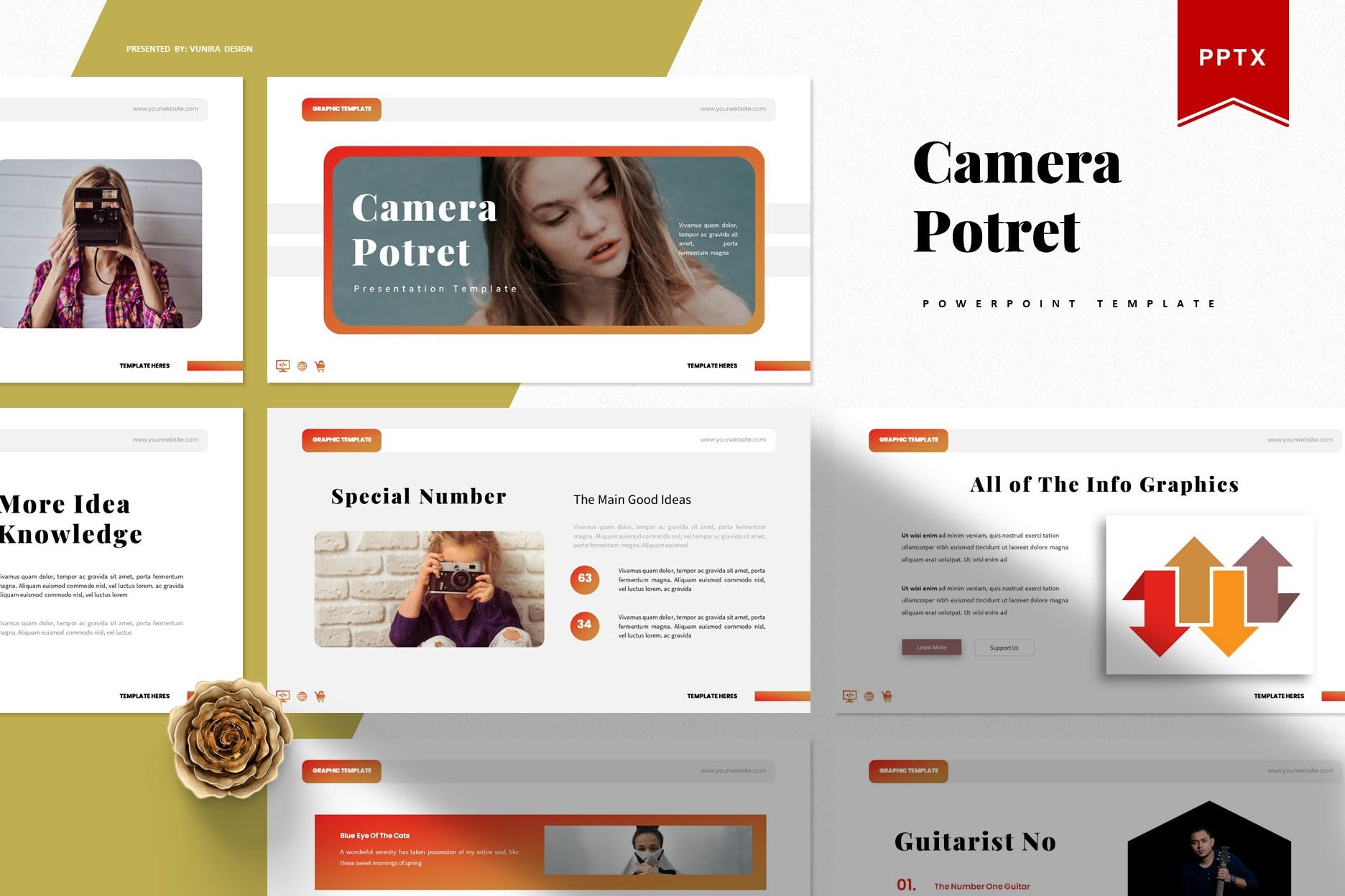 简约摄影作品集演示文稿设计ppt模板 Camera Potret  Powerpoint Template_img_2