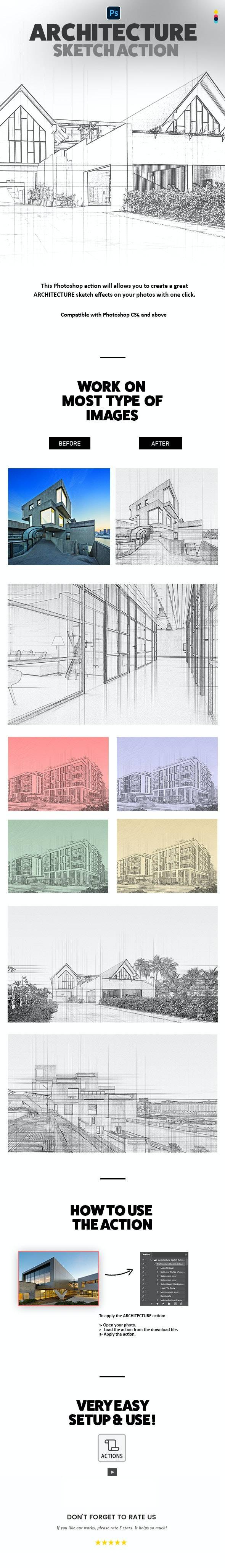 建筑草图效果照片PS智能修图动作模板 Architecture Sketch Action_img_3