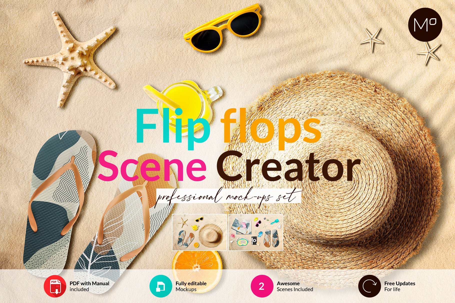 沙滩场景人字拖鞋印花设计演示样机素材 Flip Flops Scenes Creator Mock-ups_img_2