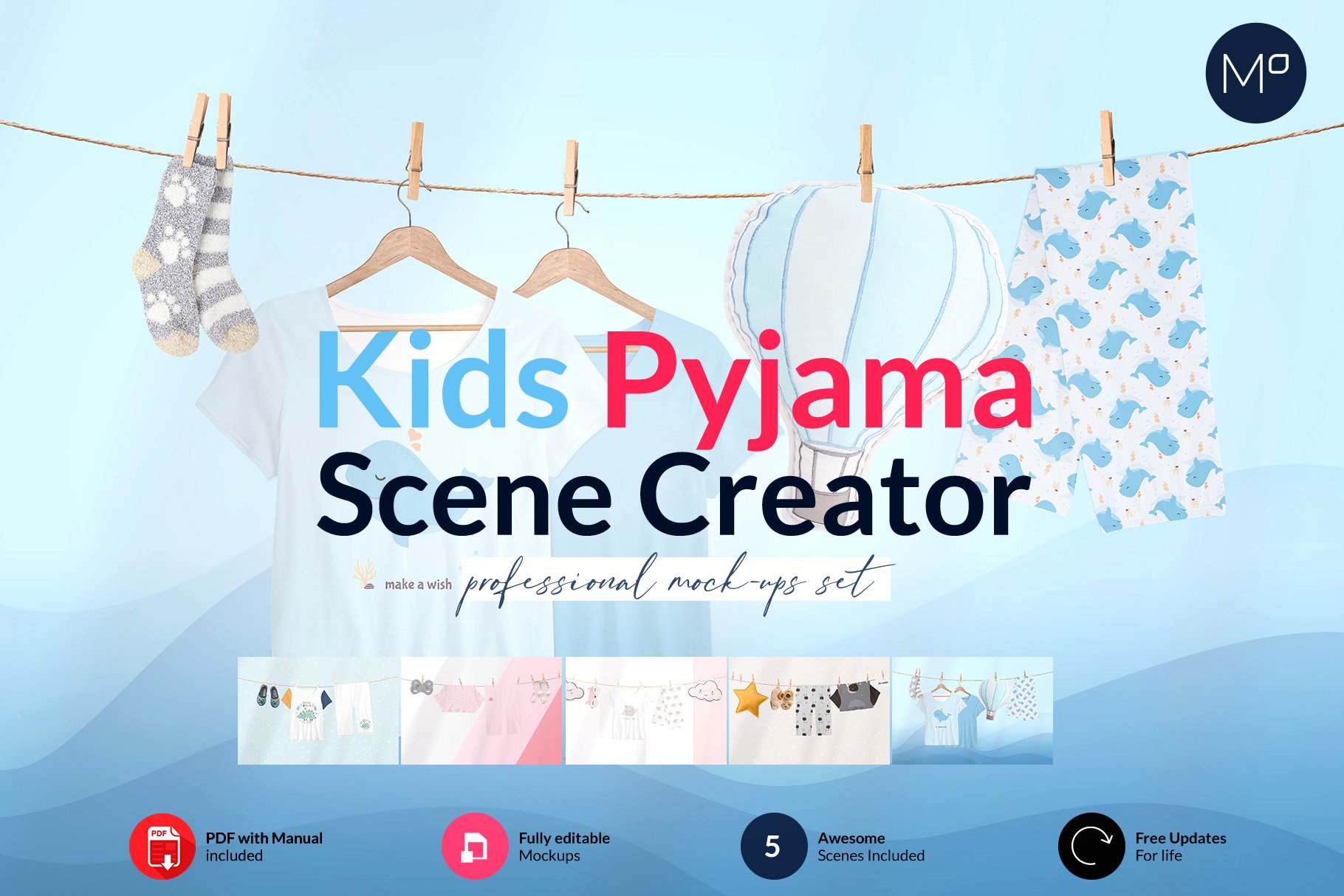 可爱儿童睡衣场景创建者PSD设计素材 Kids Pyjama Scene Creator Mock-ups_img_2