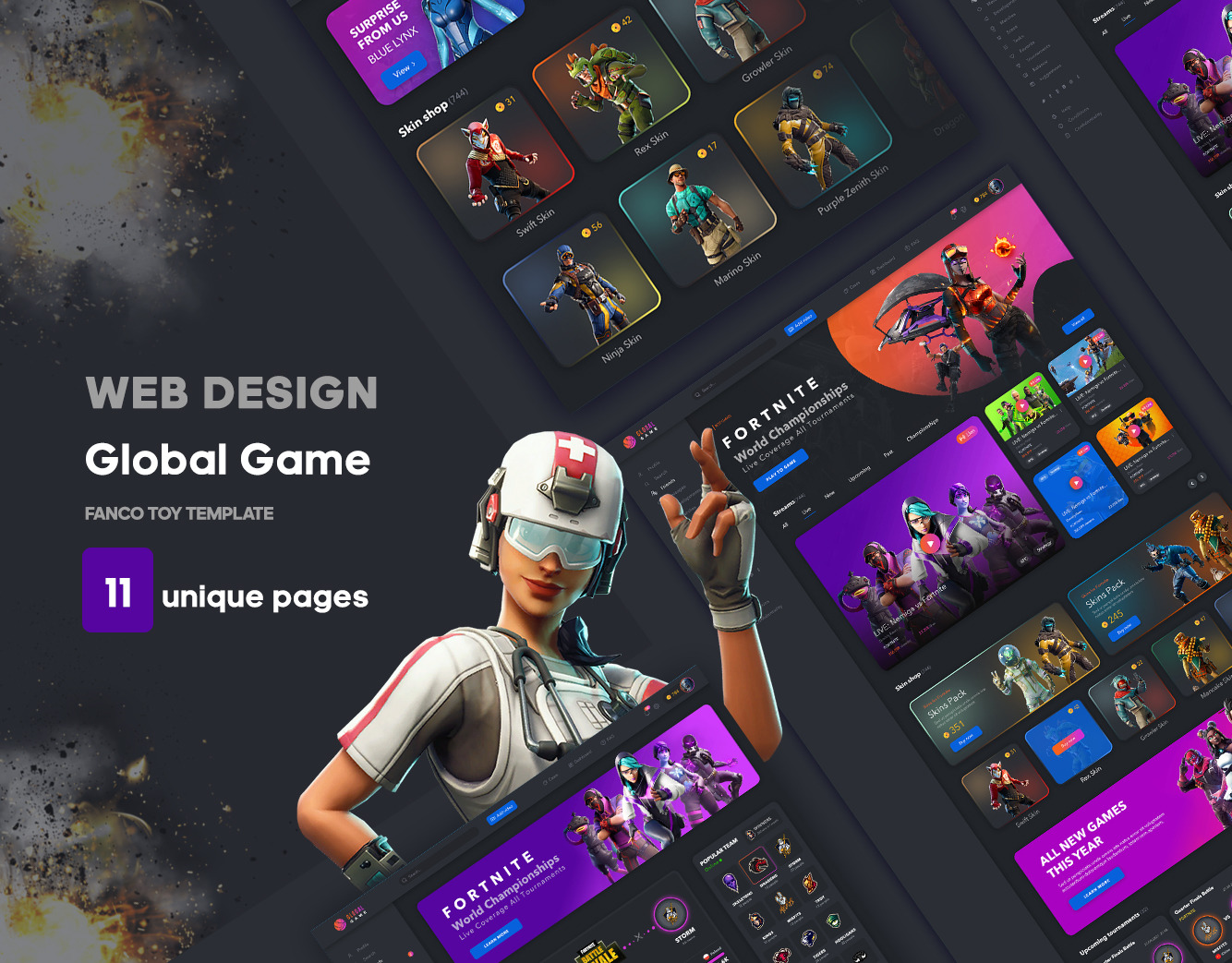 超炫酷电脑游戏门户网站WEB UI界面设计PSD模板素材 Game Global UI Kit_img_2