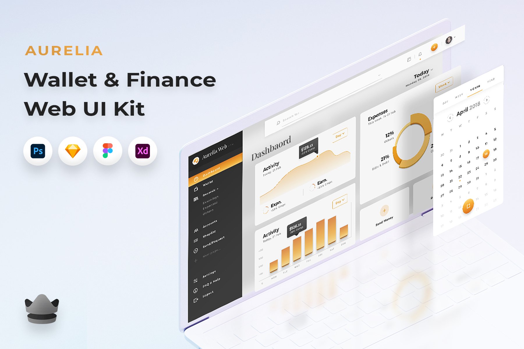 简约金融理财钱包仪表盘应用程序界面设计UI套件 Aurelia Web - Wallet & Finance Web UI Kit_img_2