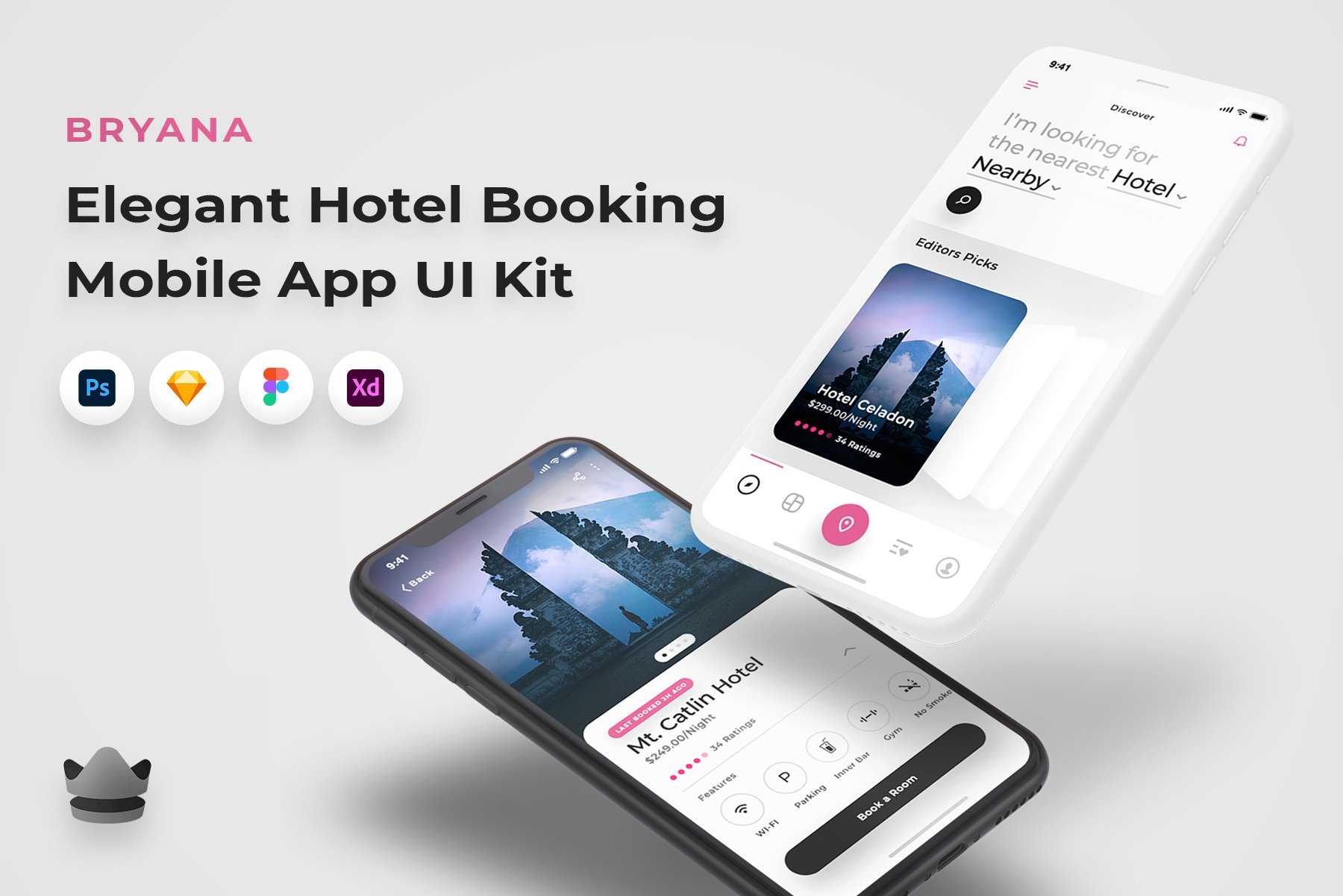 多功能旅行酒店预订APP应用界面设计UI套件素材 Bryana - Hotel Booking App UI Kit_img_2