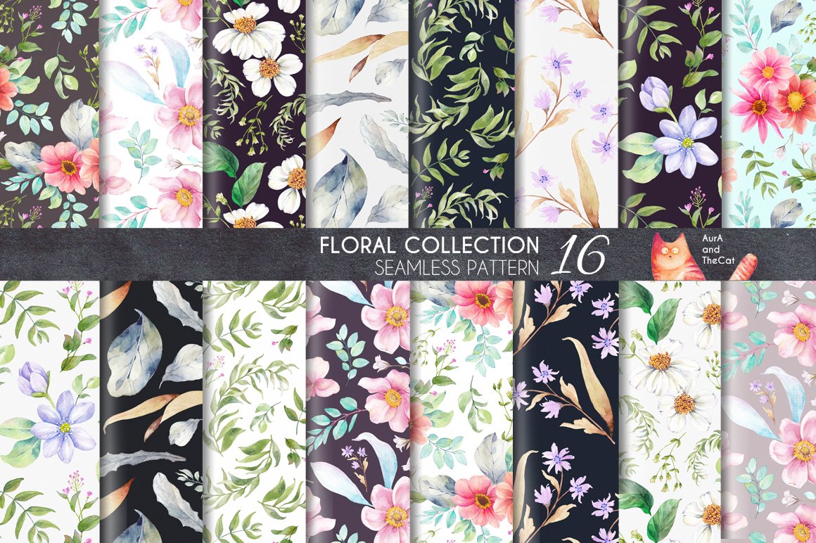 高清手绘野花花卉水彩画图片设计素材合集 Floral Field Collection_img_2