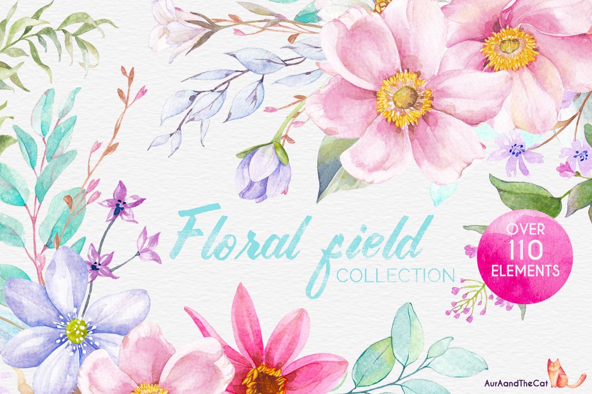 高清手绘野花花卉水彩画图片设计素材合集 Floral Field Collection_img_2