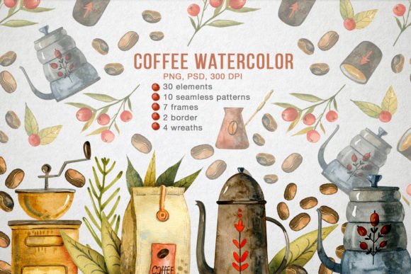 咖啡店主题剪贴画PNG透明图片设计素材 Watercolor Coffee Illustrations_img_2