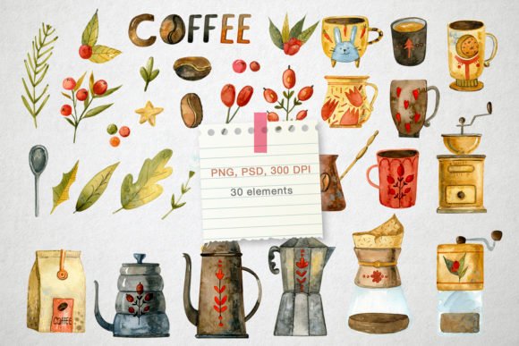 咖啡店主题剪贴画PNG透明图片设计素材 Watercolor Coffee Illustrations_img_2