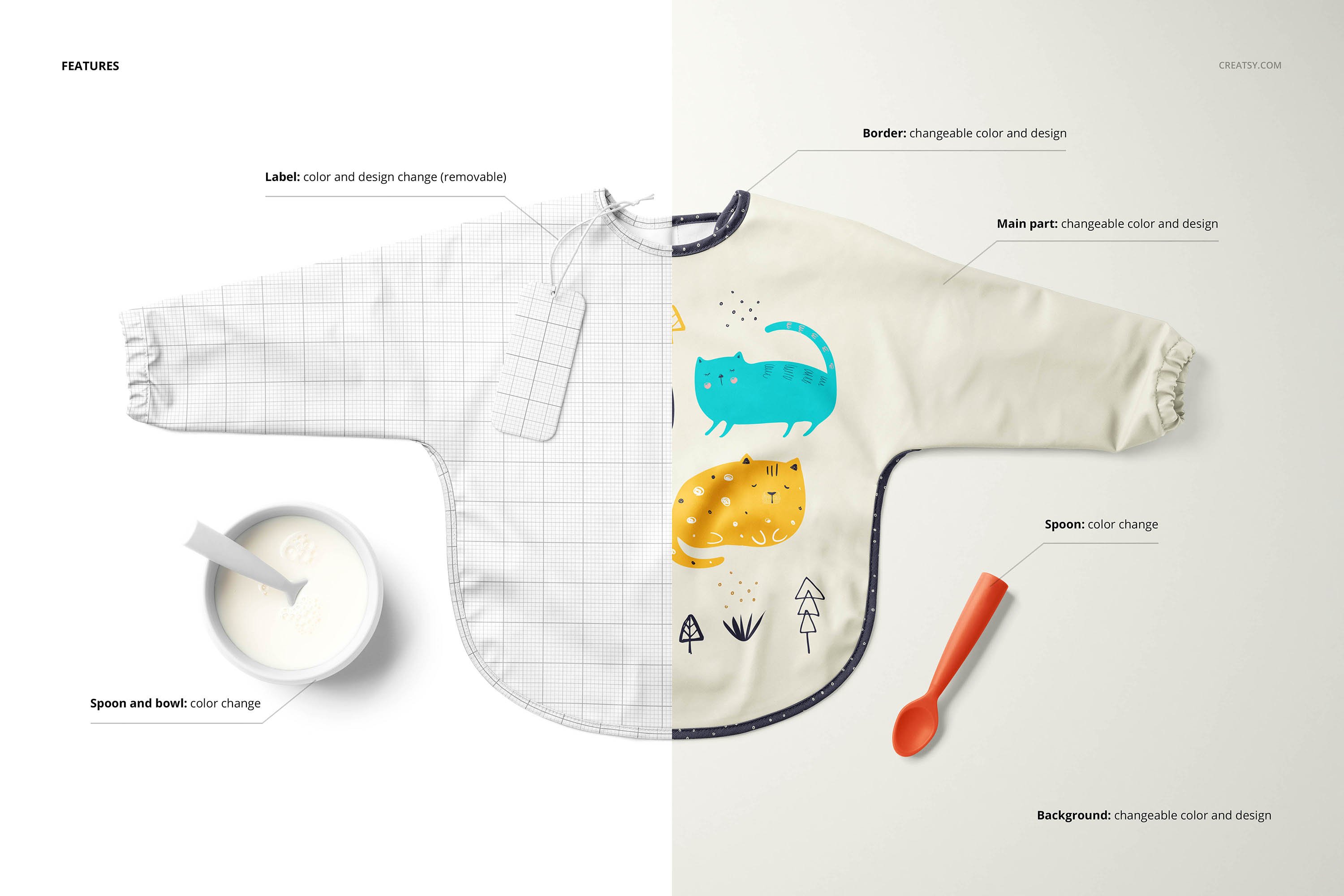 时尚婴儿袖围兜印花图案设计样机模板合集 Baby Sleeved Bib Mockup Set_img_2