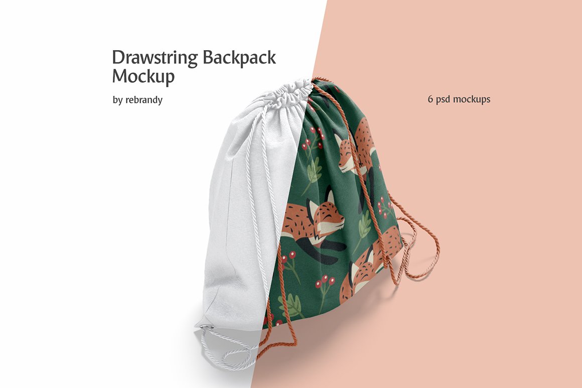 束带袋背包包裹印花图案设计贴图样机模板 Drawstring Backpack Mockup_img_2