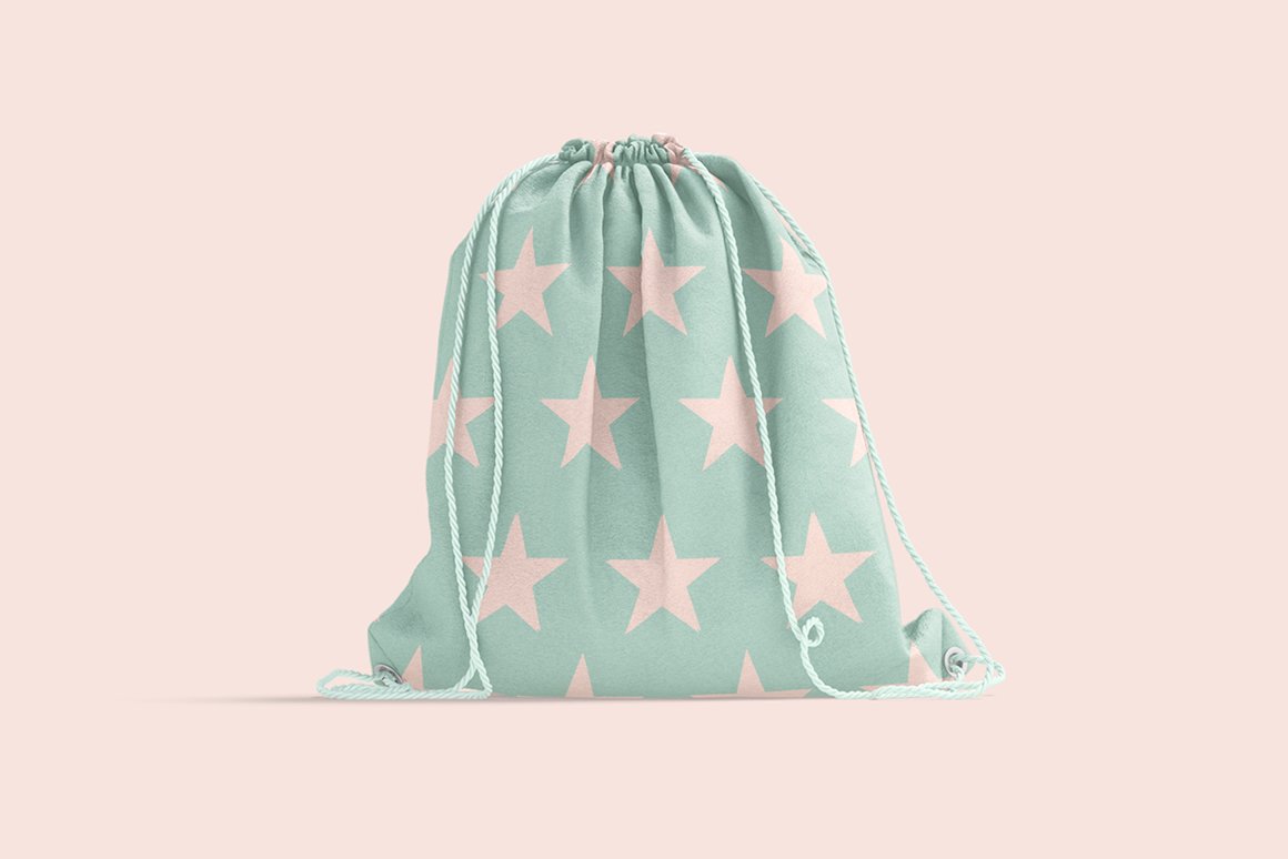 束带袋背包包裹印花图案设计贴图样机模板 Drawstring Backpack Mockup_img_2