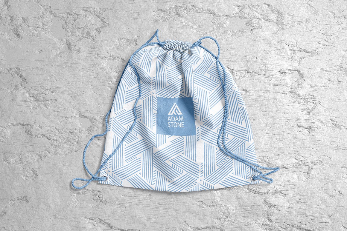 束带袋背包包裹印花图案设计贴图样机模板 Drawstring Backpack Mockup_img_2