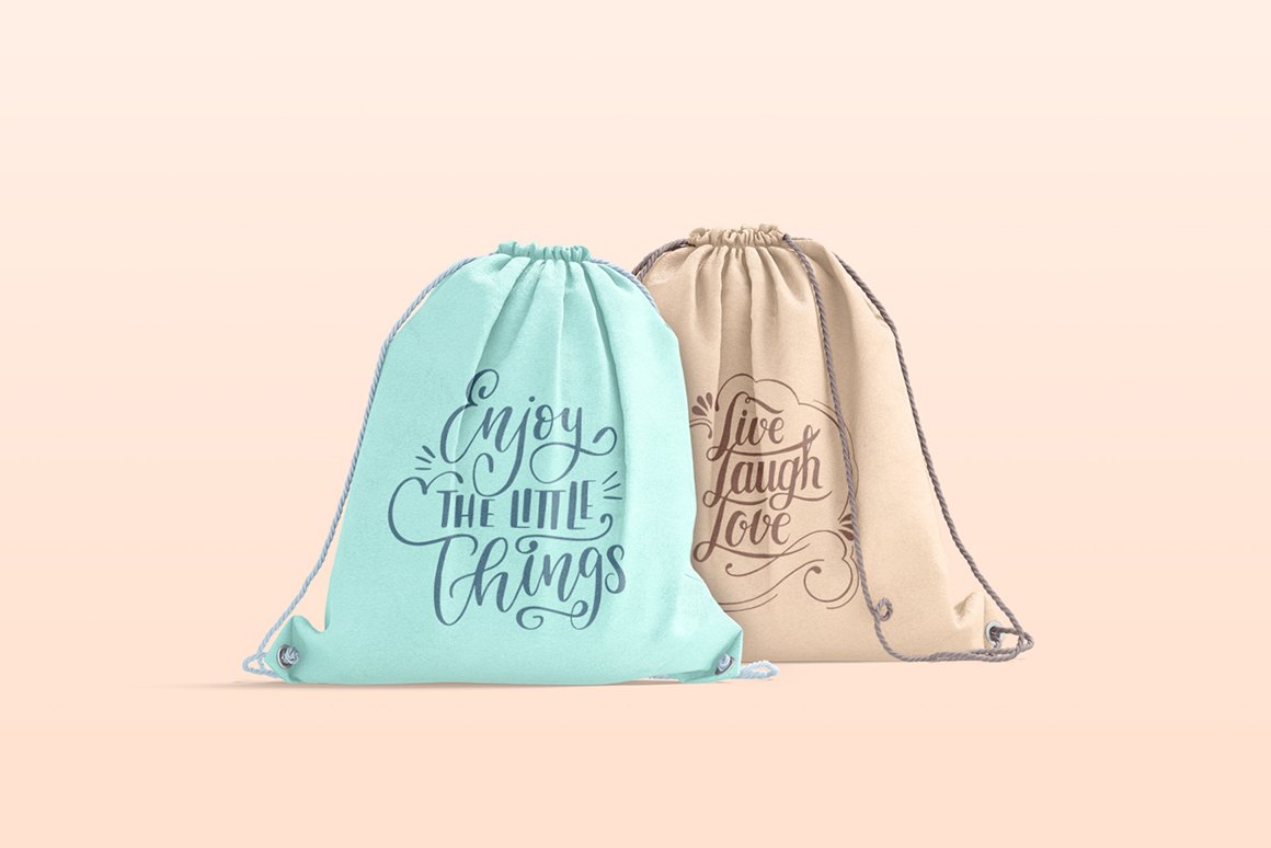 束带袋背包包裹印花图案设计贴图样机模板 Drawstring Backpack Mockup_img_2