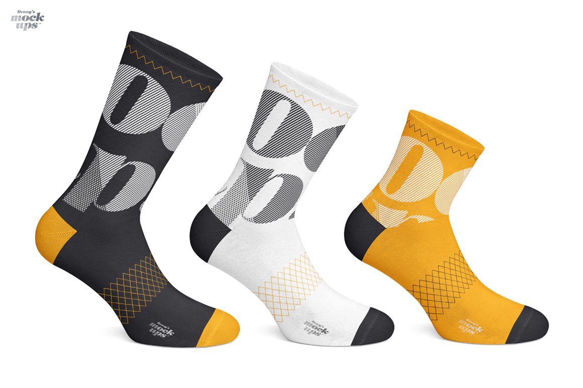 高品质骑行袜子印花图案设计贴图样机 Cycling Socks 3 Types Mockup_img_2