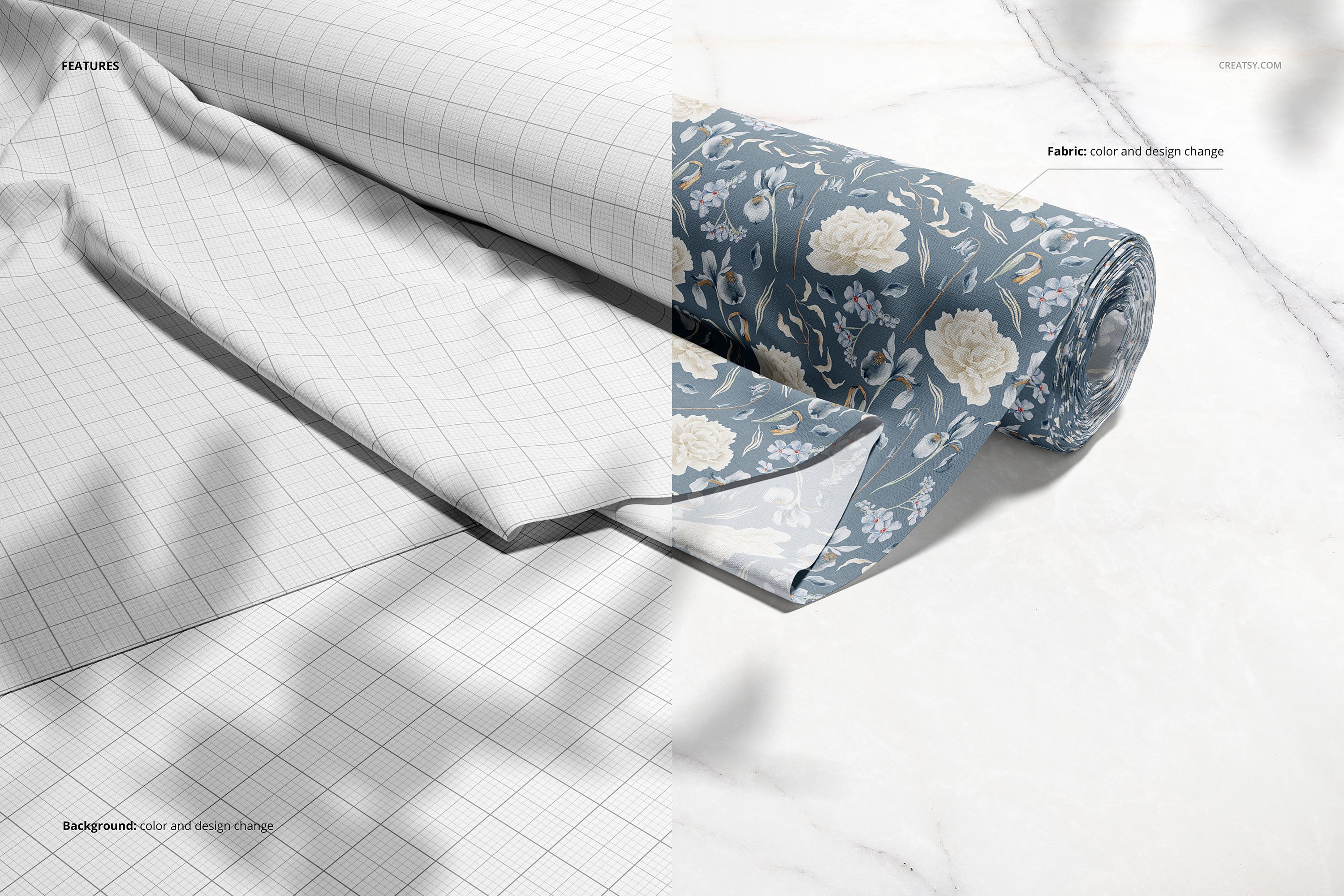 堆积卷轴纺织品印花图案设计贴图样机合集 Fabric Stack and Roll Mockup Set_img_2