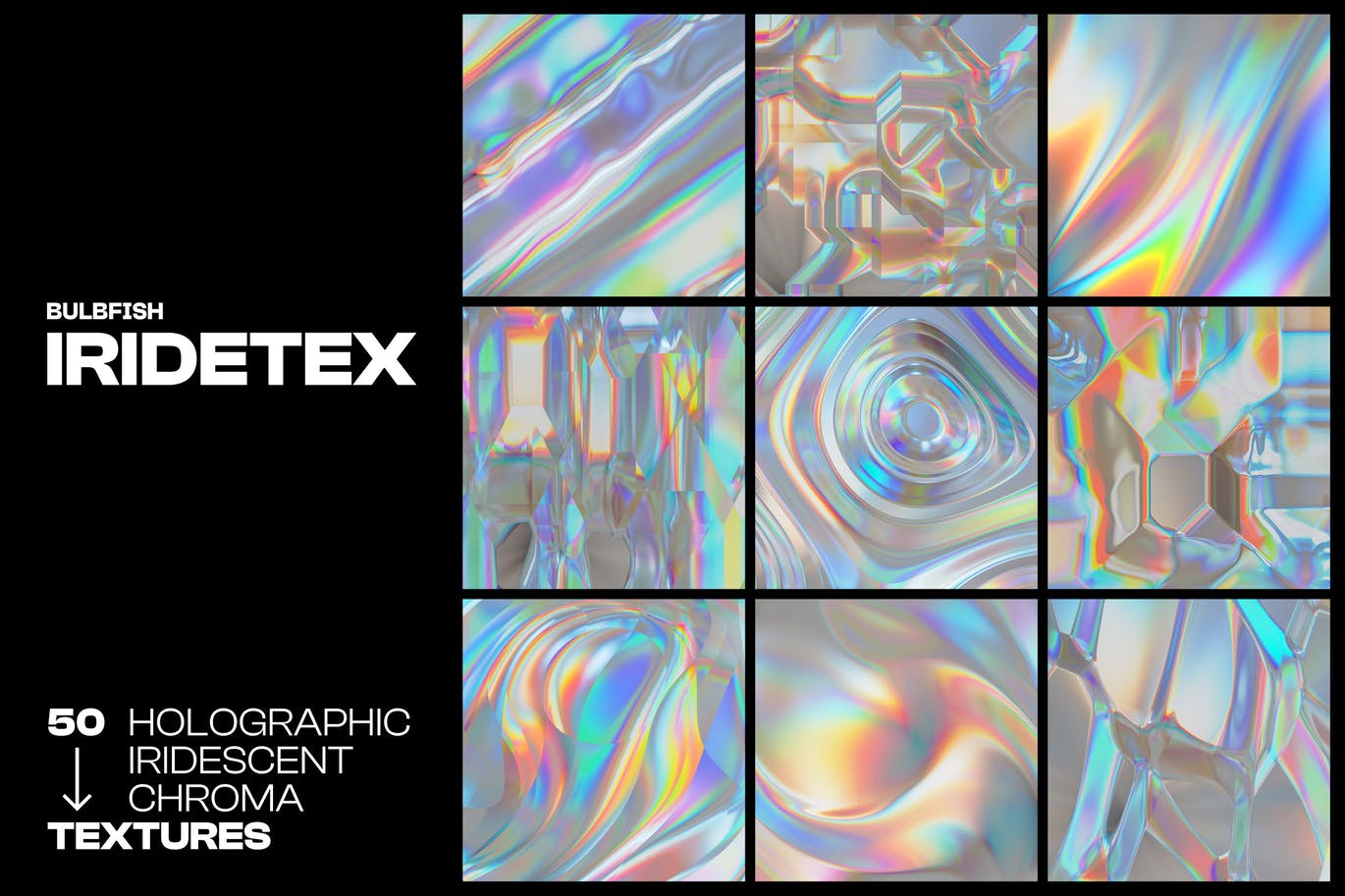 50款时尚全息渐变虹彩创意海报设计背景图片素材 Iridetex - Holographic Iridescent Textures Pack_img_2