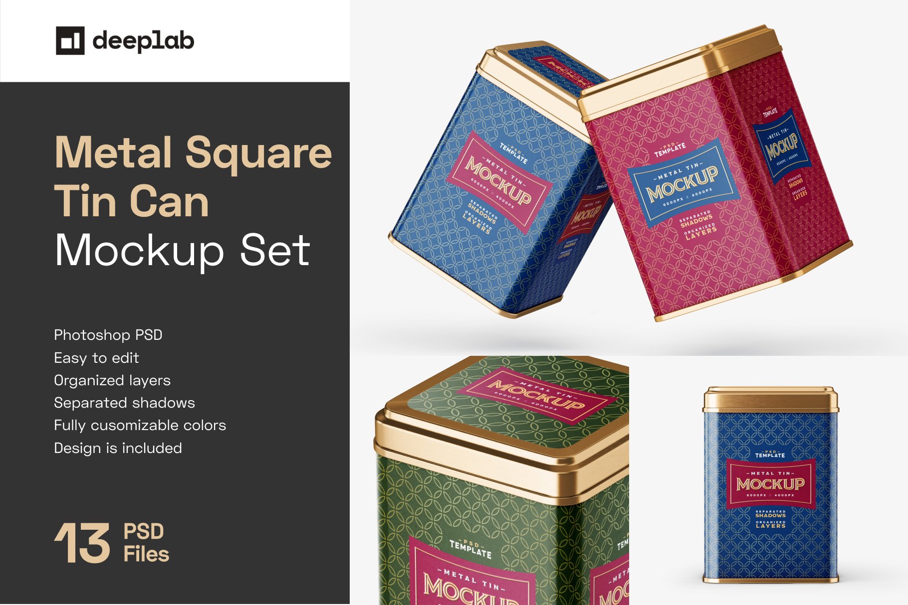 13款时尚方形食品茶叶金属锡罐设计PS贴图样机模板 Square Tin Can Mockup Set_img_2