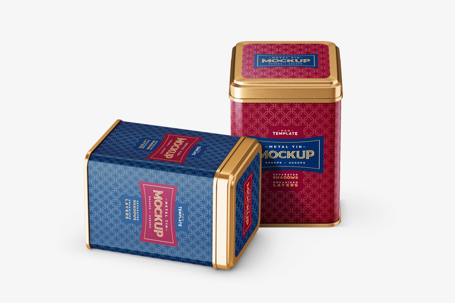 13款时尚方形食品茶叶金属锡罐设计PS贴图样机模板 Square Tin Can Mockup Set_img_2