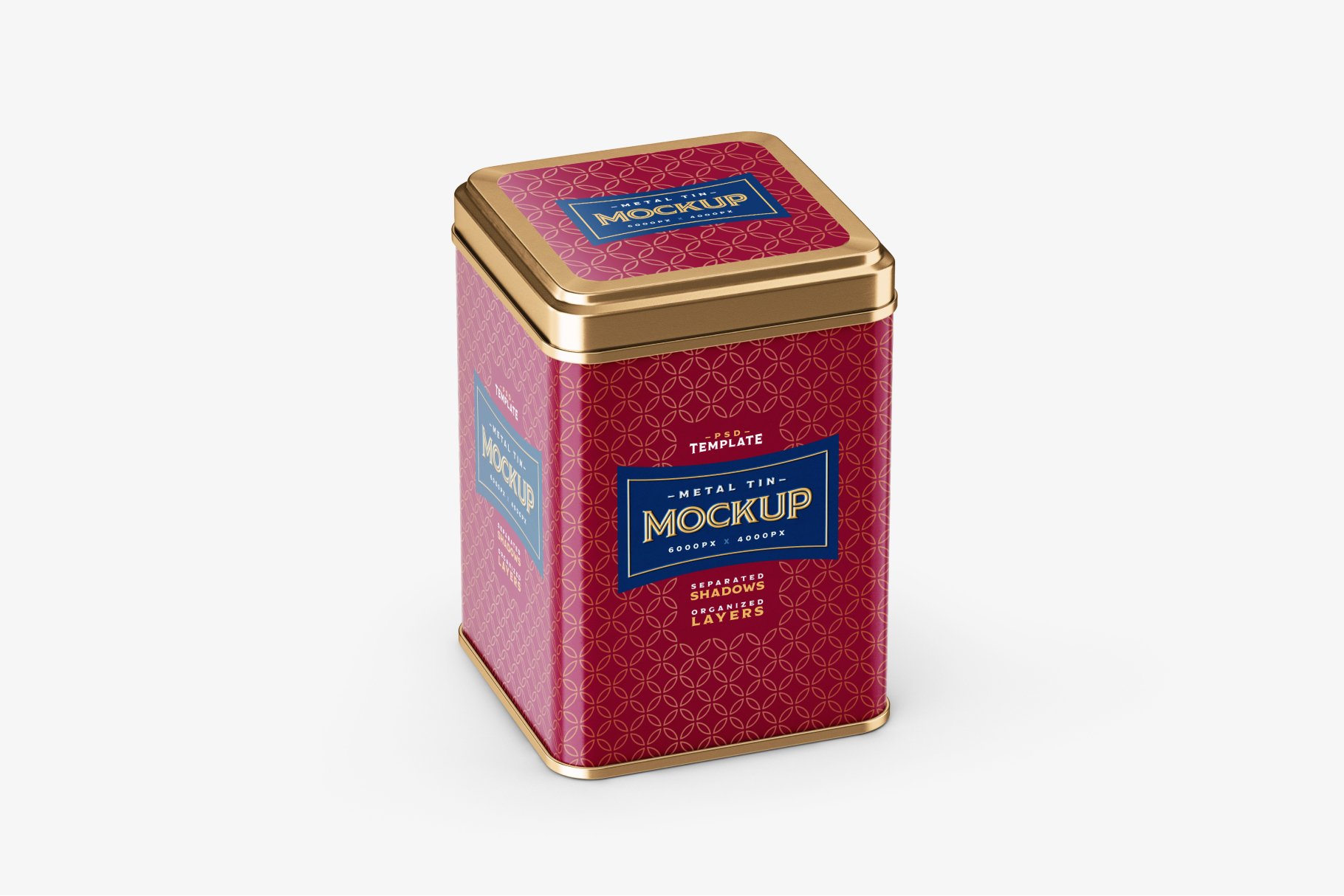 13款时尚方形食品茶叶金属锡罐设计PS贴图样机模板 Square Tin Can Mockup Set_img_2