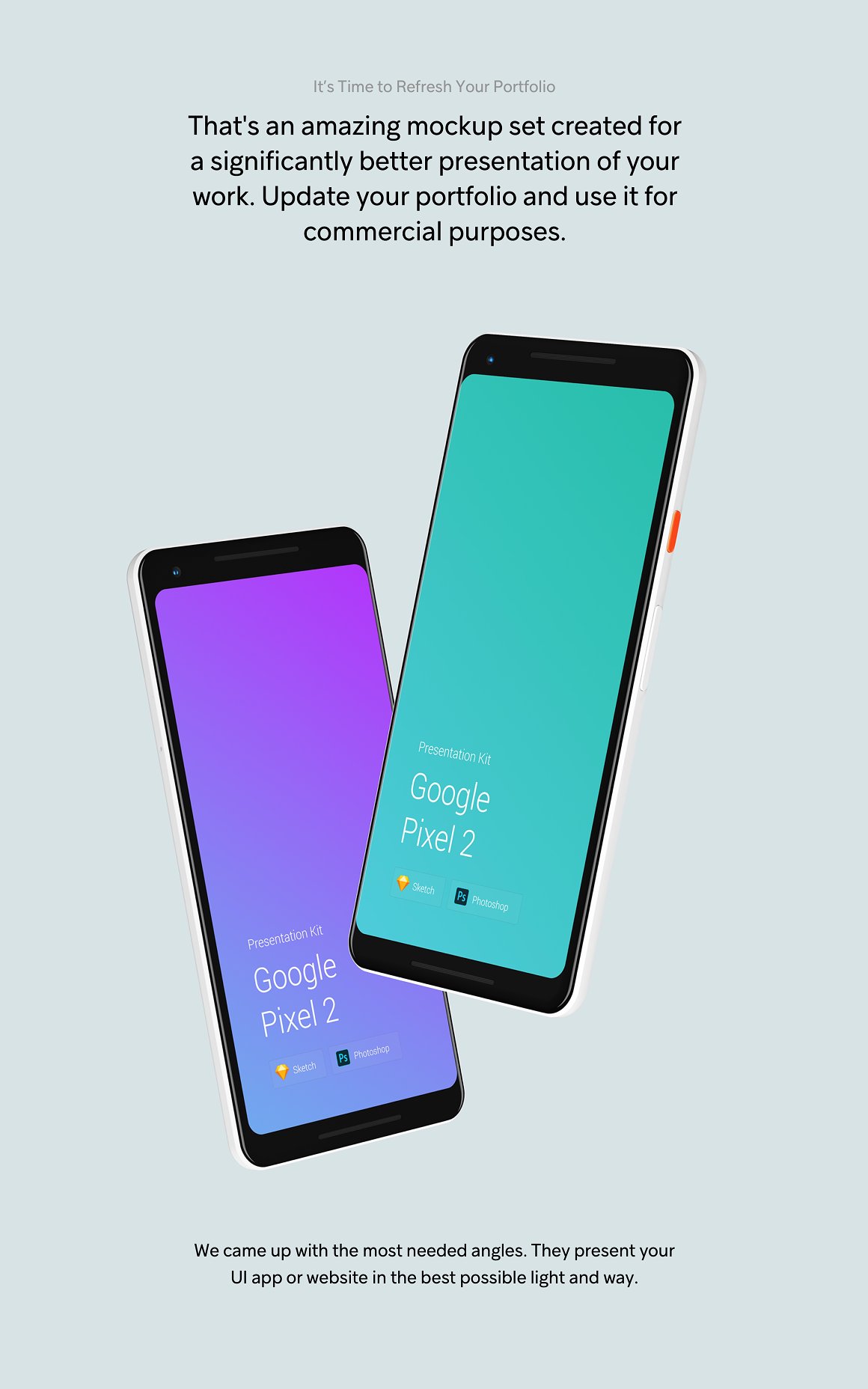 逼真多色谷歌Google Pixel 2手机屏幕APP界面设计演示样机素材 Google Pixel 2 Mockups | Presentatio_img_2