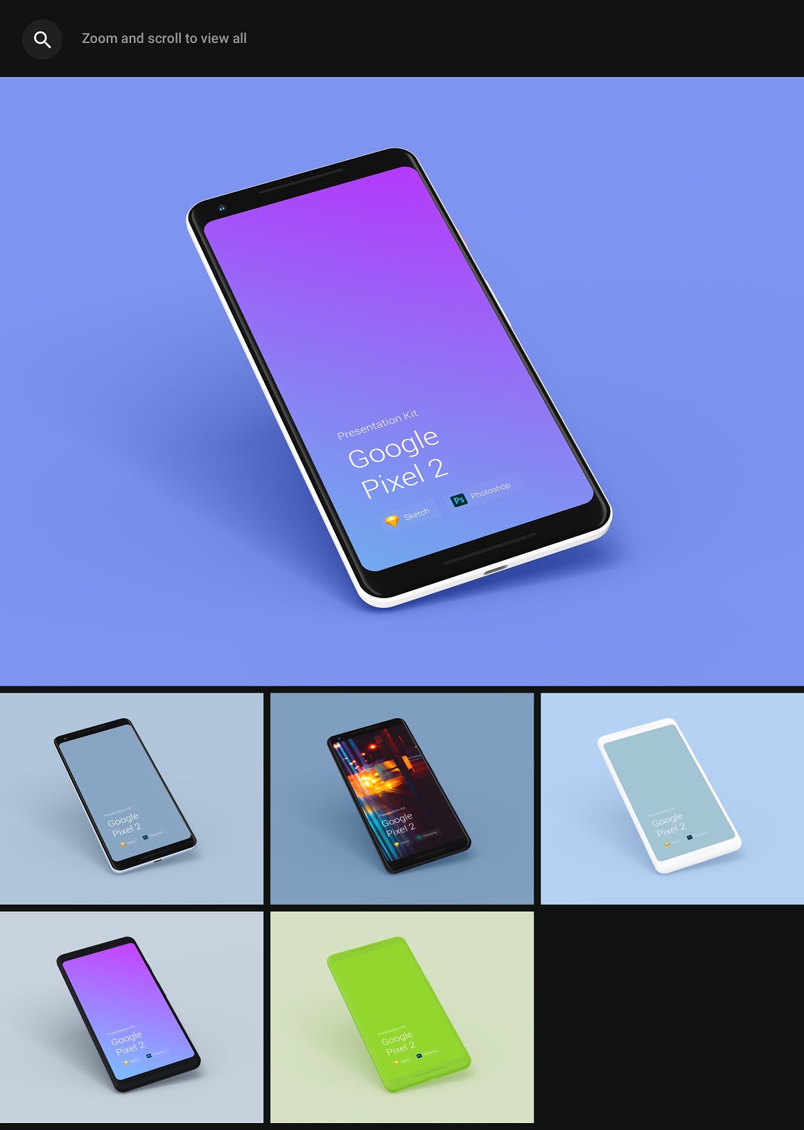 逼真多色谷歌Google Pixel 2手机屏幕APP界面设计演示样机素材 Google Pixel 2 Mockups | Presentatio_img_2