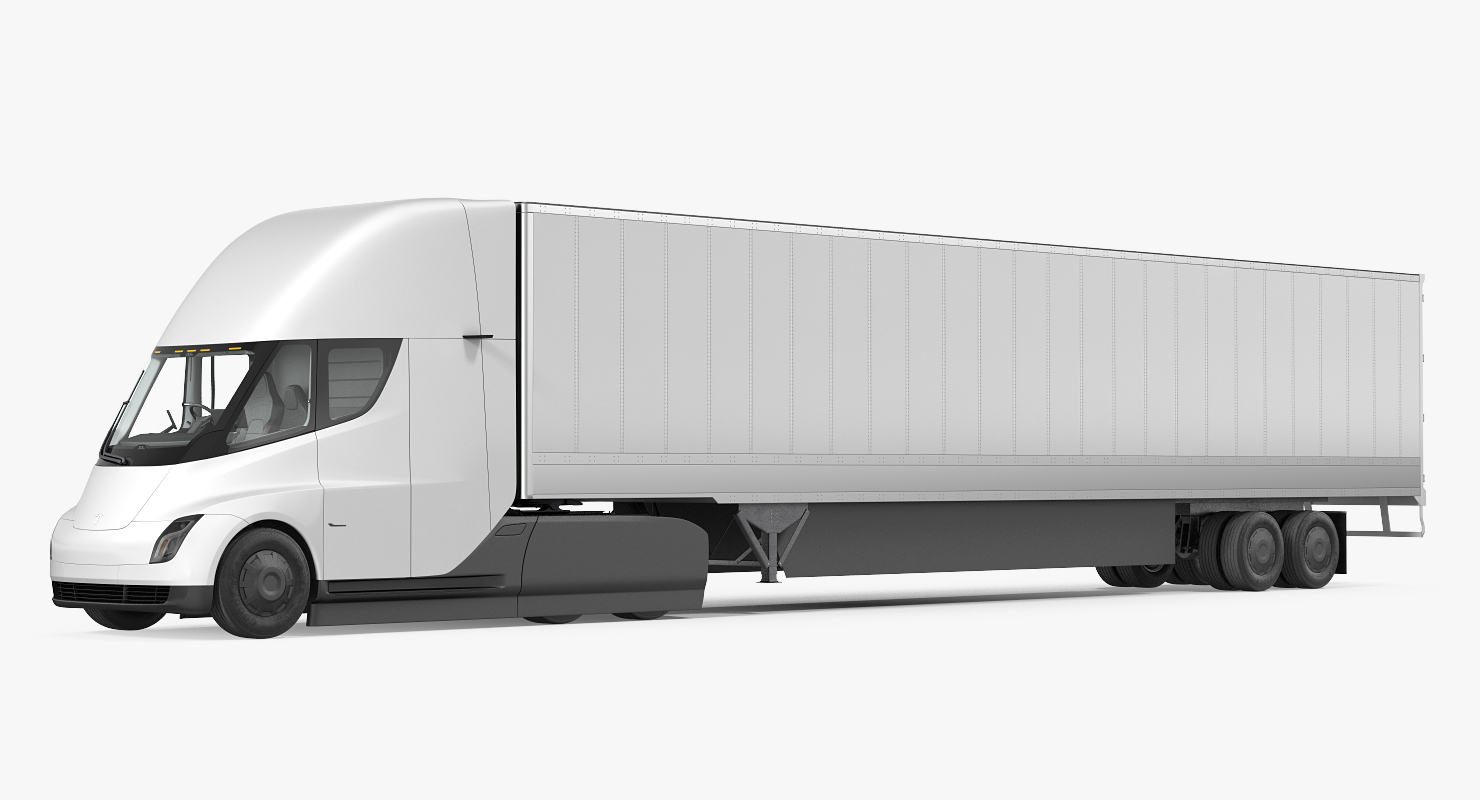 特斯拉半卡集装箱货车3D模型素材 Tesla Semi Truck Tesla with Trailer Rigged_img_2