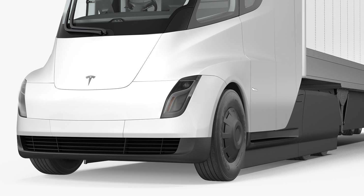 特斯拉半卡集装箱货车3D模型素材 Tesla Semi Truck Tesla with Trailer Rigged_img_2