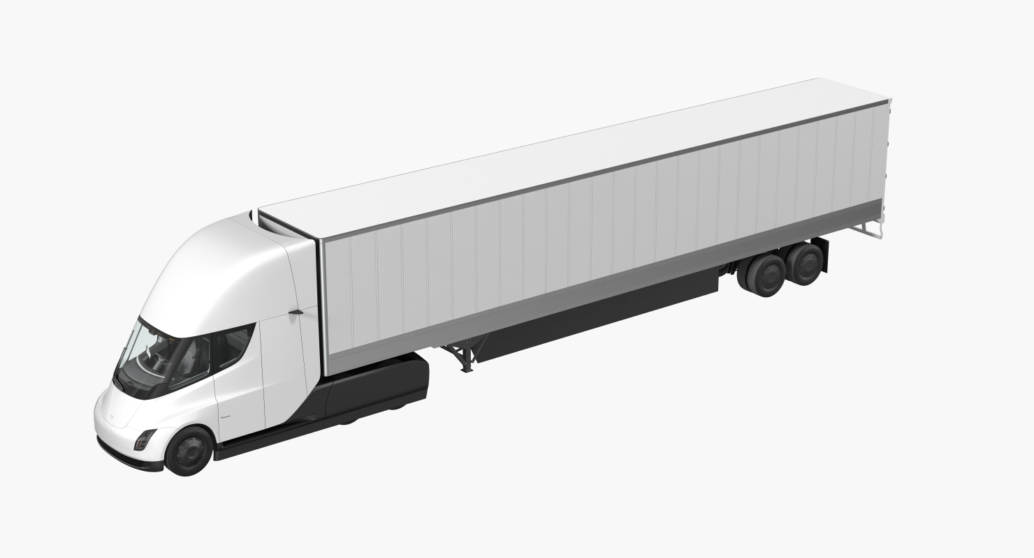 特斯拉半卡集装箱货车3D模型素材 Tesla Semi Truck Tesla with Trailer Rigged_img_2