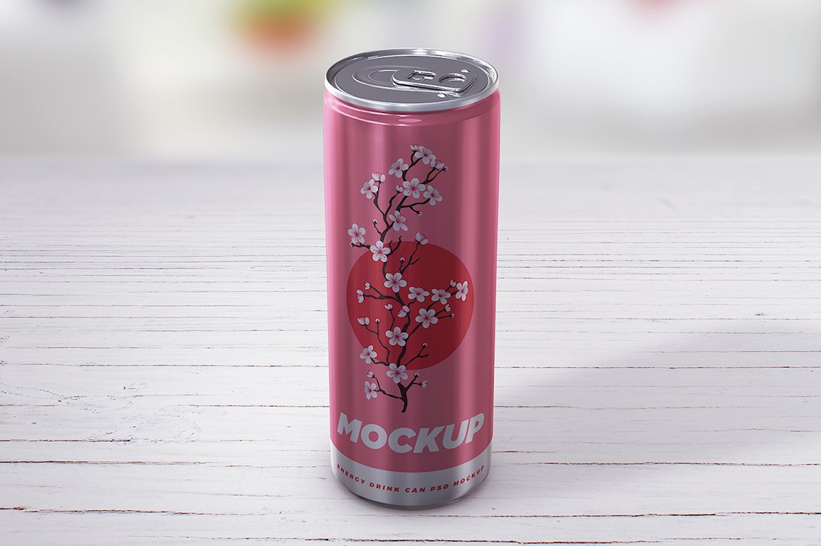 逼真碳酸饮料苏打水锡罐设计贴图样机模板 Energy Drink Can Mockup_img_2