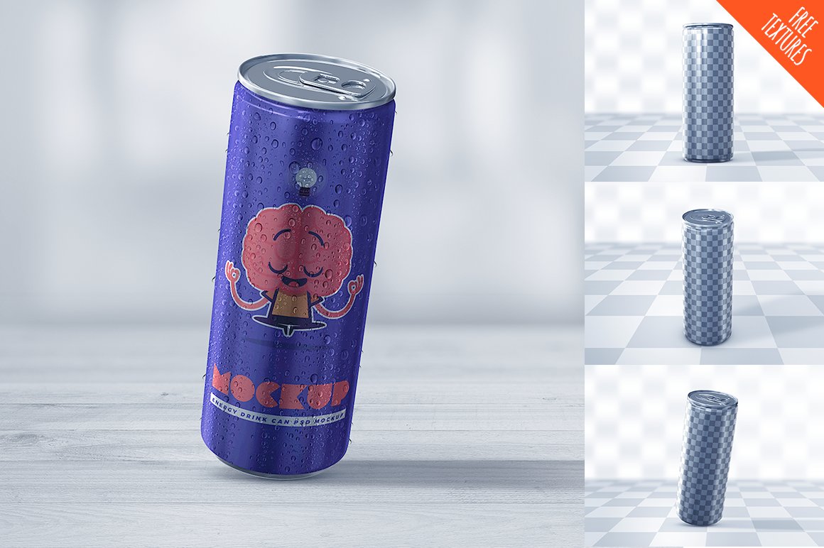 逼真碳酸饮料苏打水锡罐设计贴图样机模板 Energy Drink Can Mockup_img_2