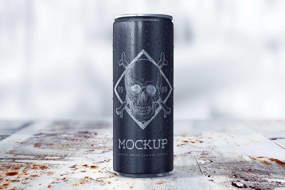 逼真碳酸饮料苏打水锡罐设计贴图样机模板 Energy Drink Can Mockup_img_2