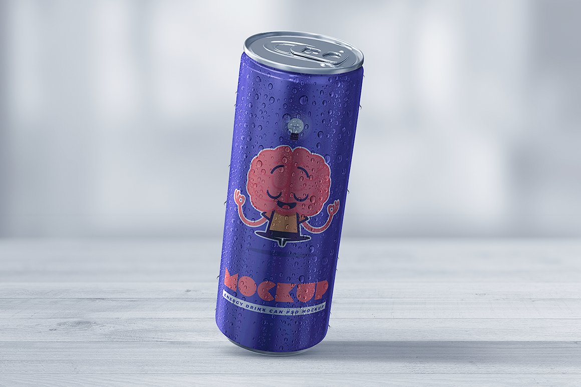 逼真碳酸饮料苏打水锡罐设计贴图样机模板 Energy Drink Can Mockup_img_2