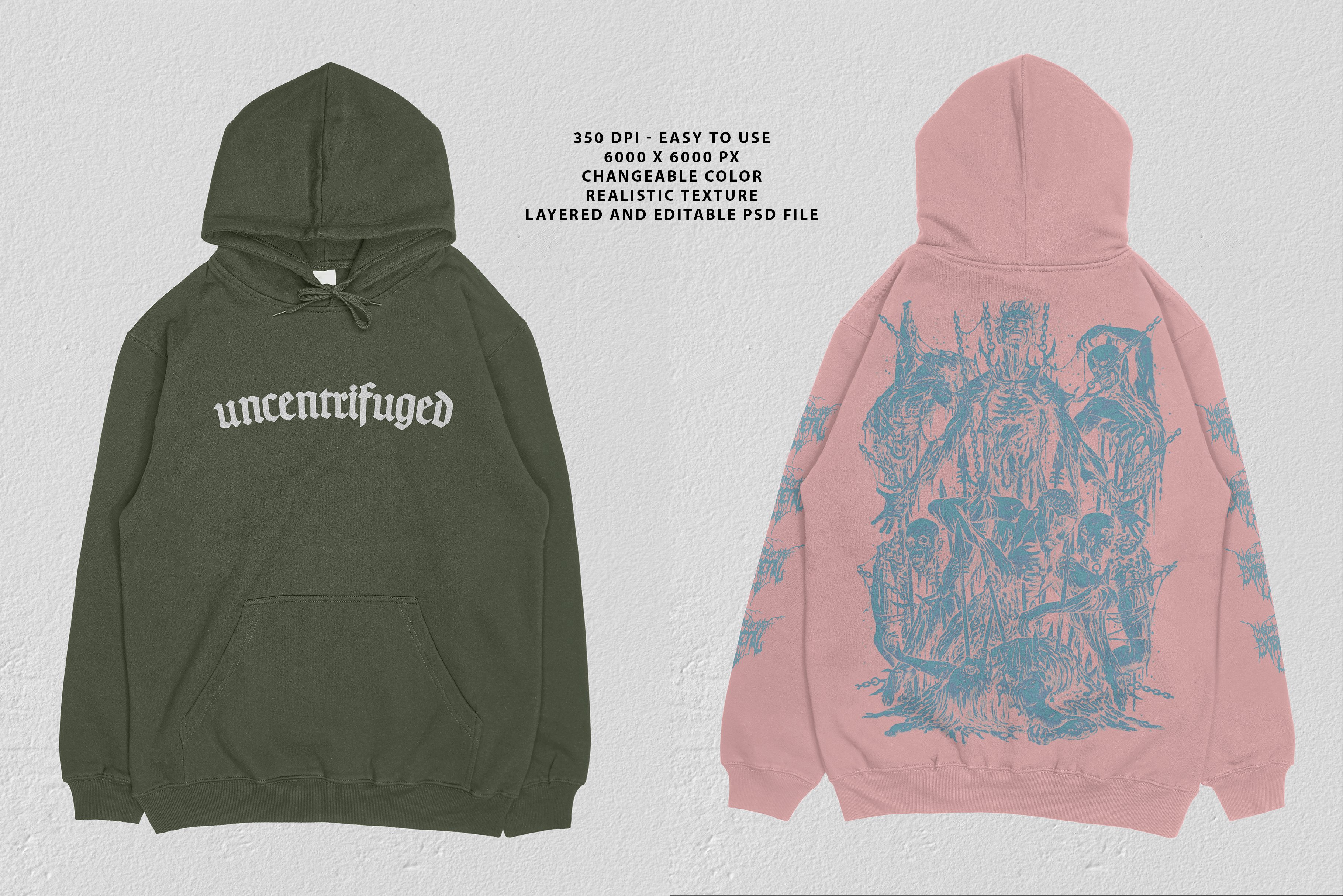 时尚潮流嘻哈风连衣帽卫衣印花图案设计贴图样机模板 Heavy Cotton Pullover Hoodie Mockup_img_2