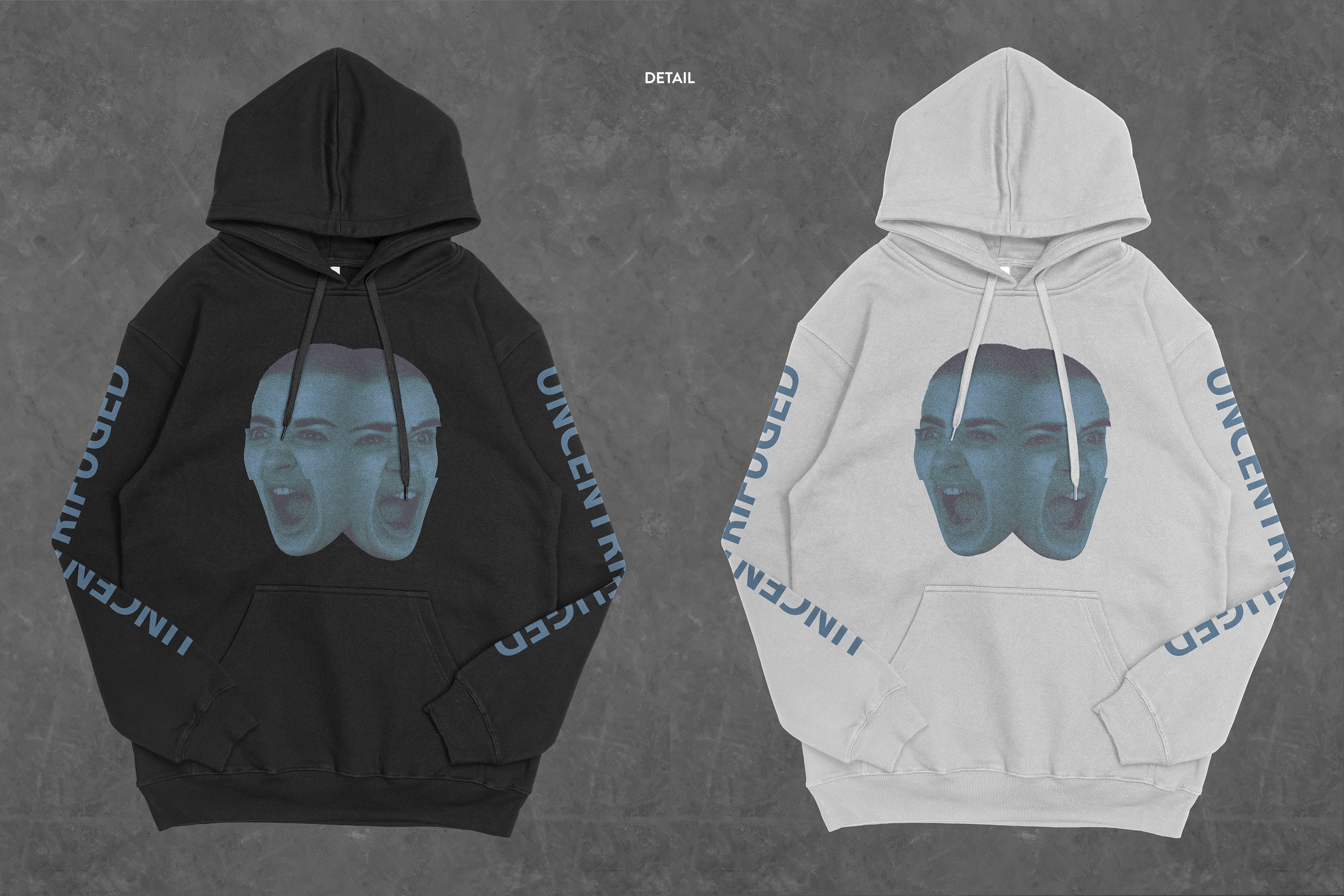 时尚潮流嘻哈风连衣帽卫衣印花图案设计贴图样机模板 Heavy Cotton Pullover Hoodie Mockup_img_2