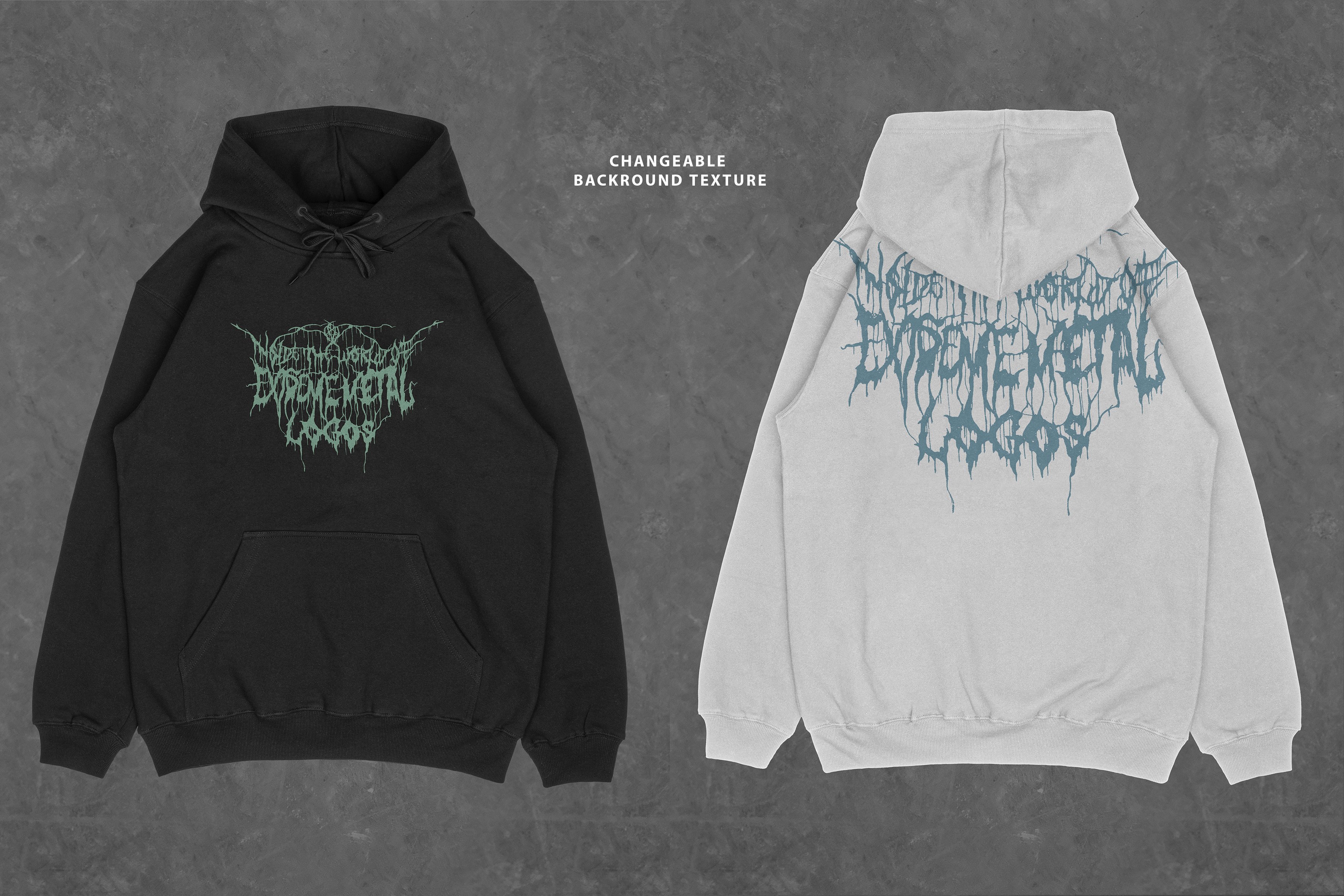 时尚潮流嘻哈风连衣帽卫衣印花图案设计贴图样机模板 Heavy Cotton Pullover Hoodie Mockup_img_2