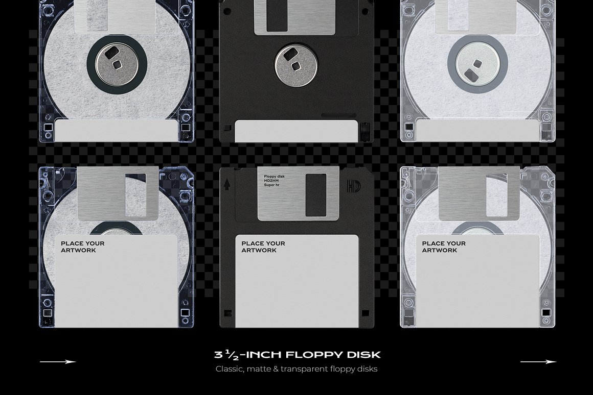 潮流软盘设计塑料包装盒塑料袋贴纸样机PS素材套装 Floppy Disk Mockup Template Bundle_img_2