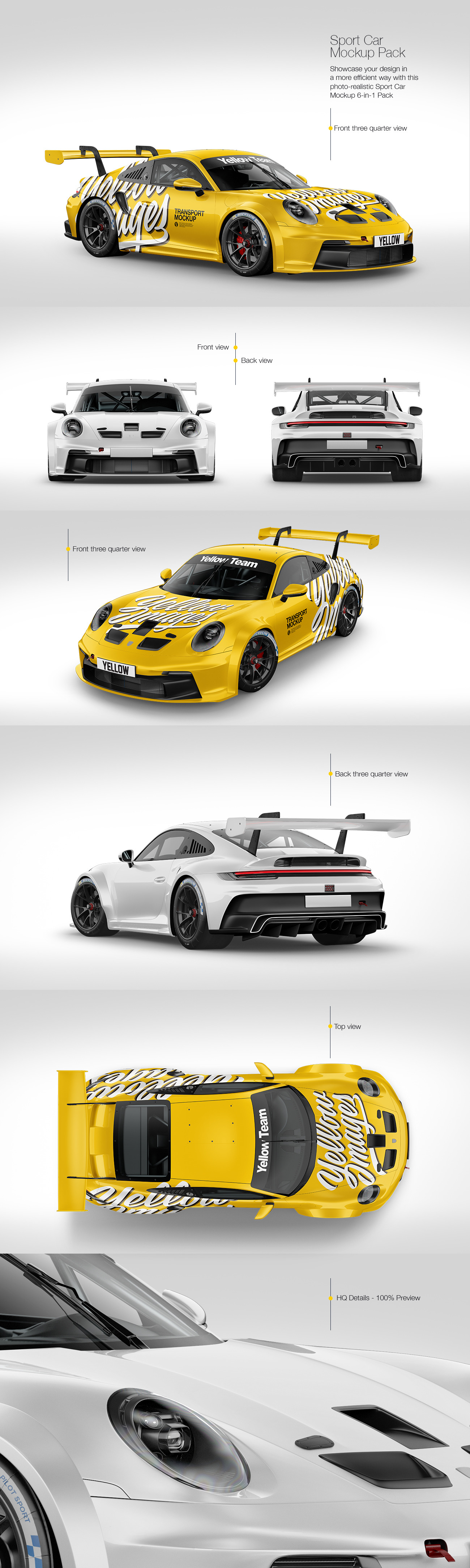 6款逼真跑车车身广告设计贴图样机模板 Sport Car Mockup Pack_img_2