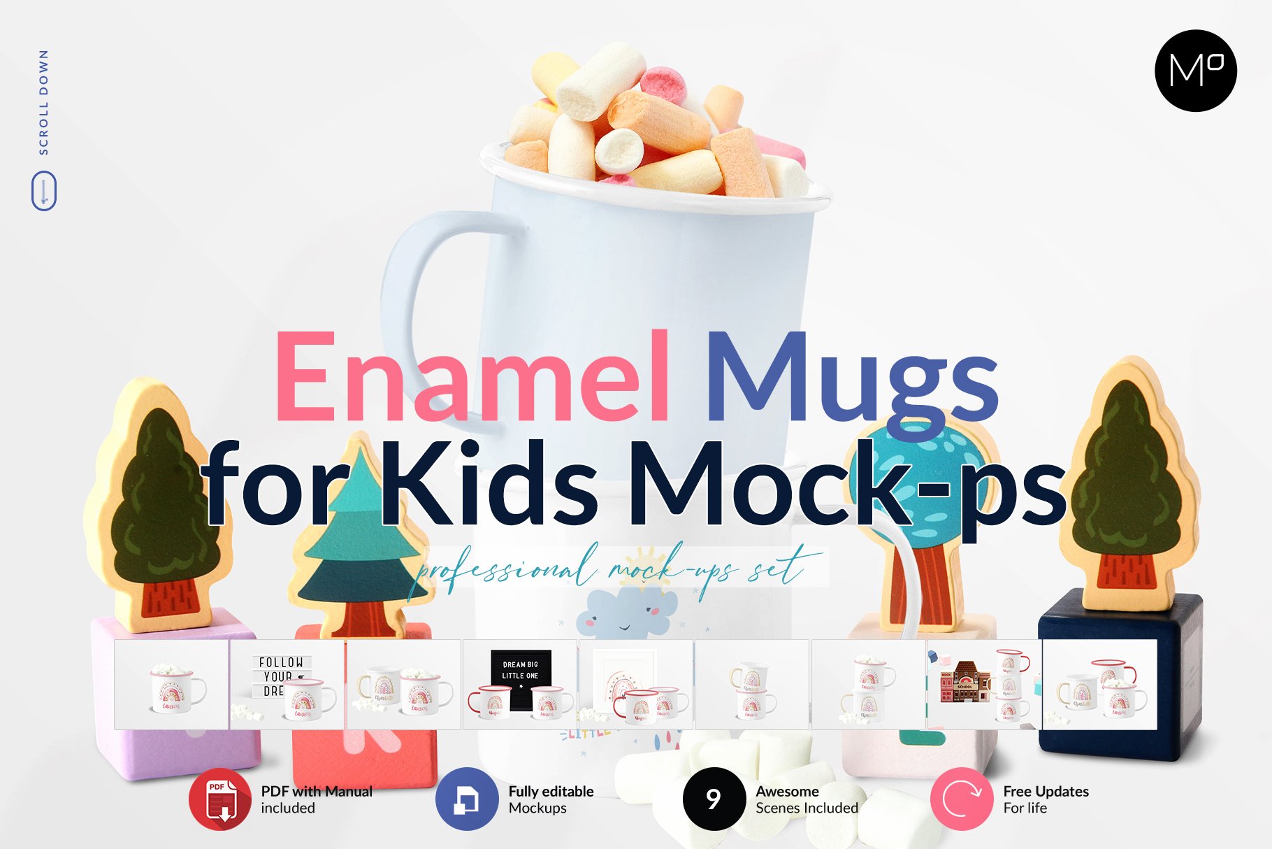 可爱儿童搪瓷马克杯设计贴图样机套装 Enamel Mugs for Kids Mock-ups Set_img_2