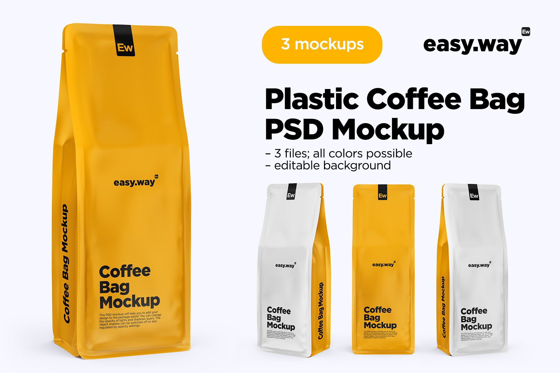 简约咖啡纸袋设计展示样机PSD模板 Coffee Bag with Valve PSD Mockup_img_2