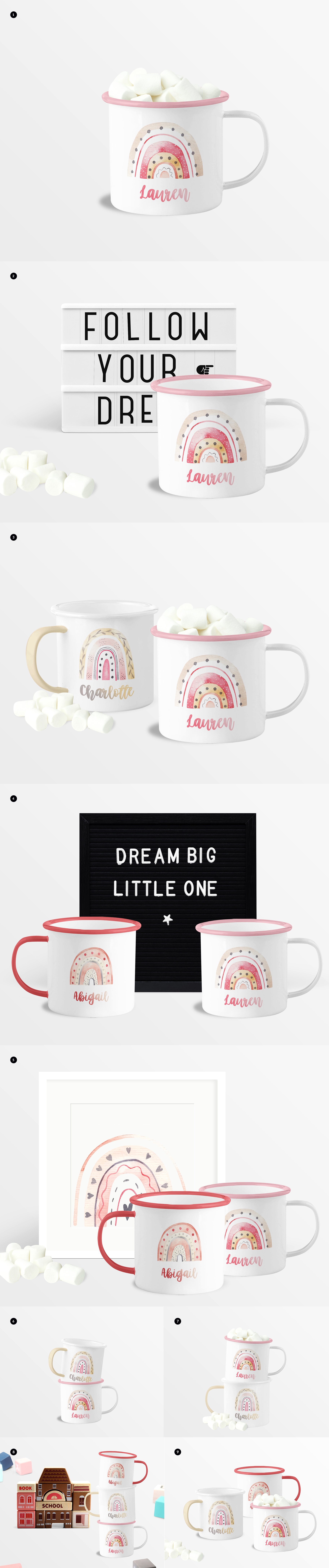 可爱儿童搪瓷马克杯设计贴图样机套装 Enamel Mugs for Kids Mock-ups Set_img_2