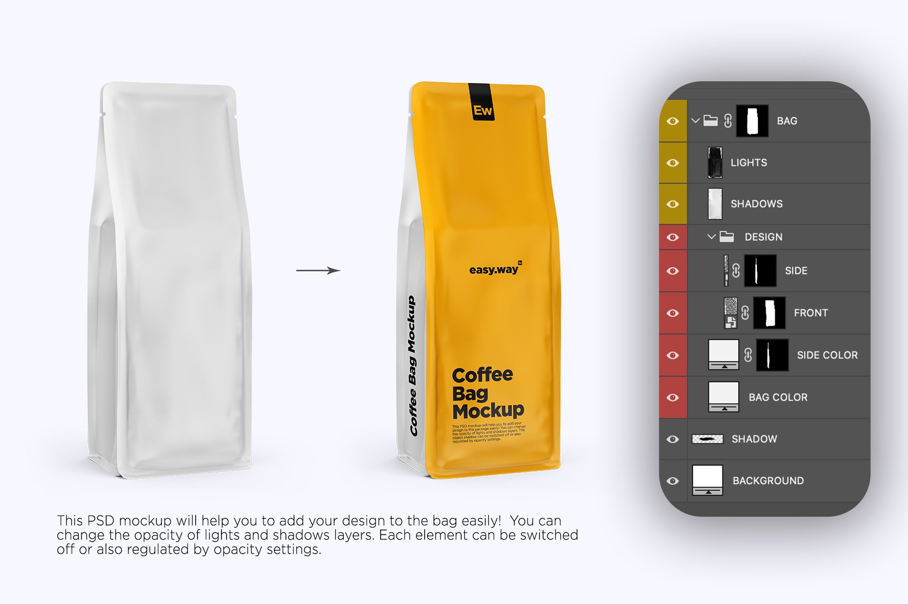 简约咖啡纸袋设计展示样机PSD模板 Coffee Bag with Valve PSD Mockup_img_2