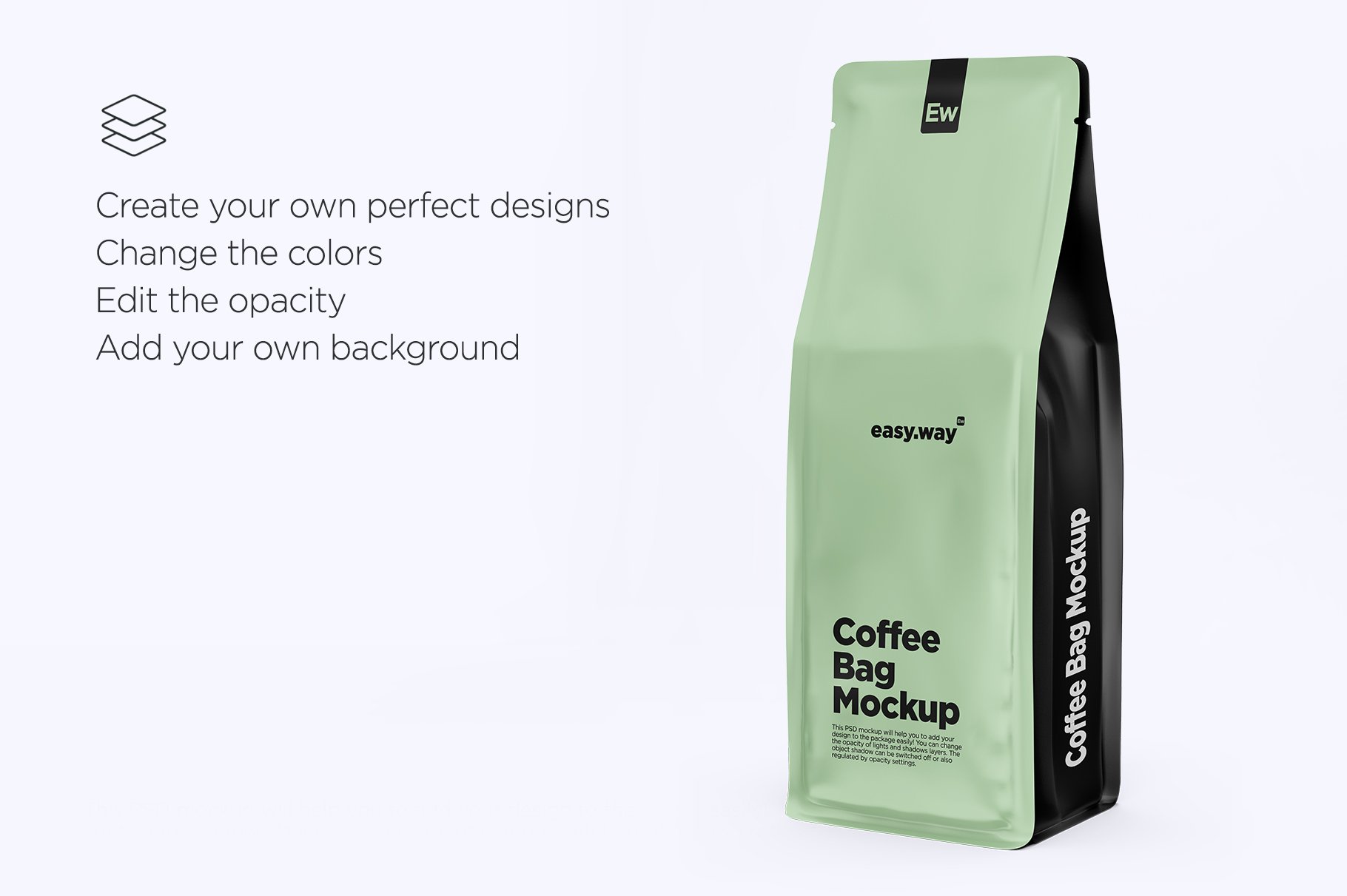 简约咖啡纸袋设计展示样机PSD模板 Coffee Bag with Valve PSD Mockup_img_2