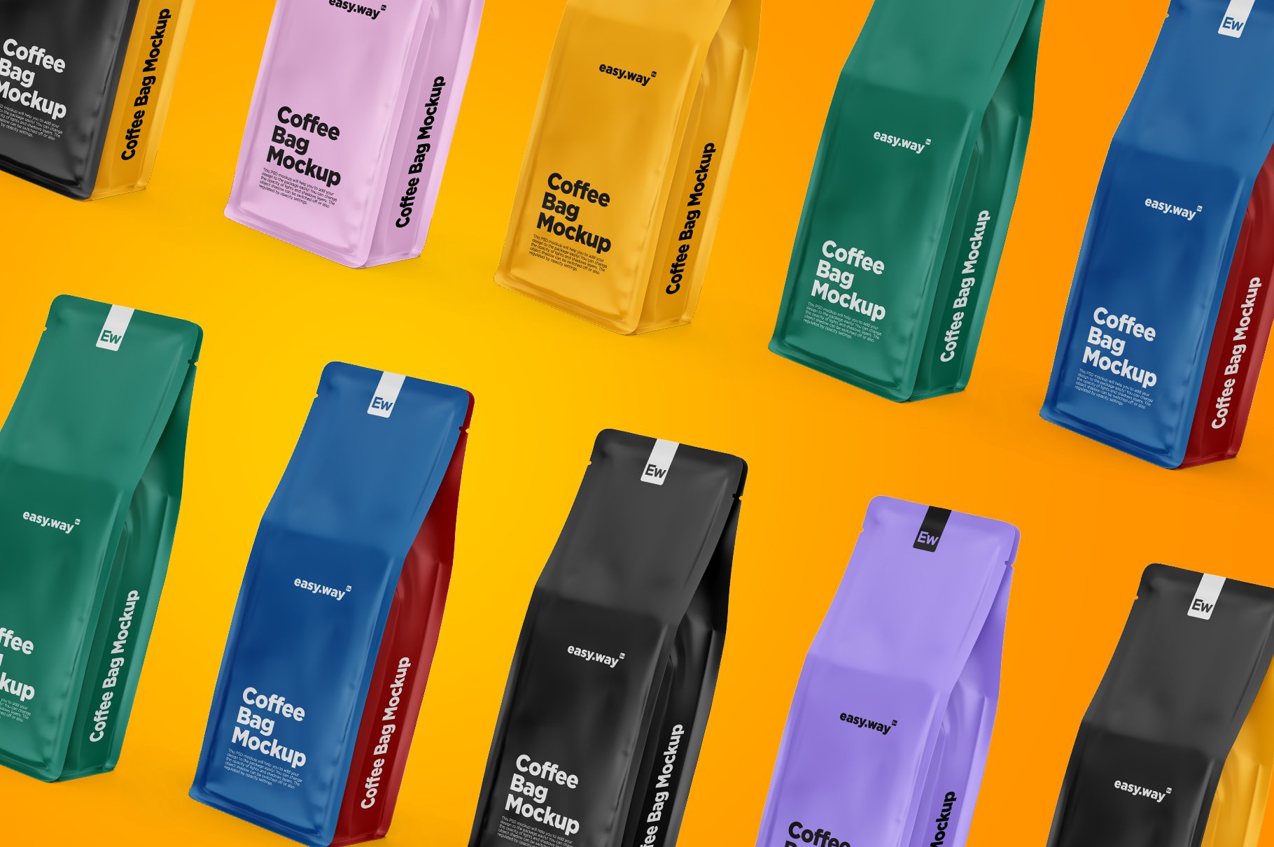 简约咖啡纸袋设计展示样机PSD模板 Coffee Bag with Valve PSD Mockup_img_2