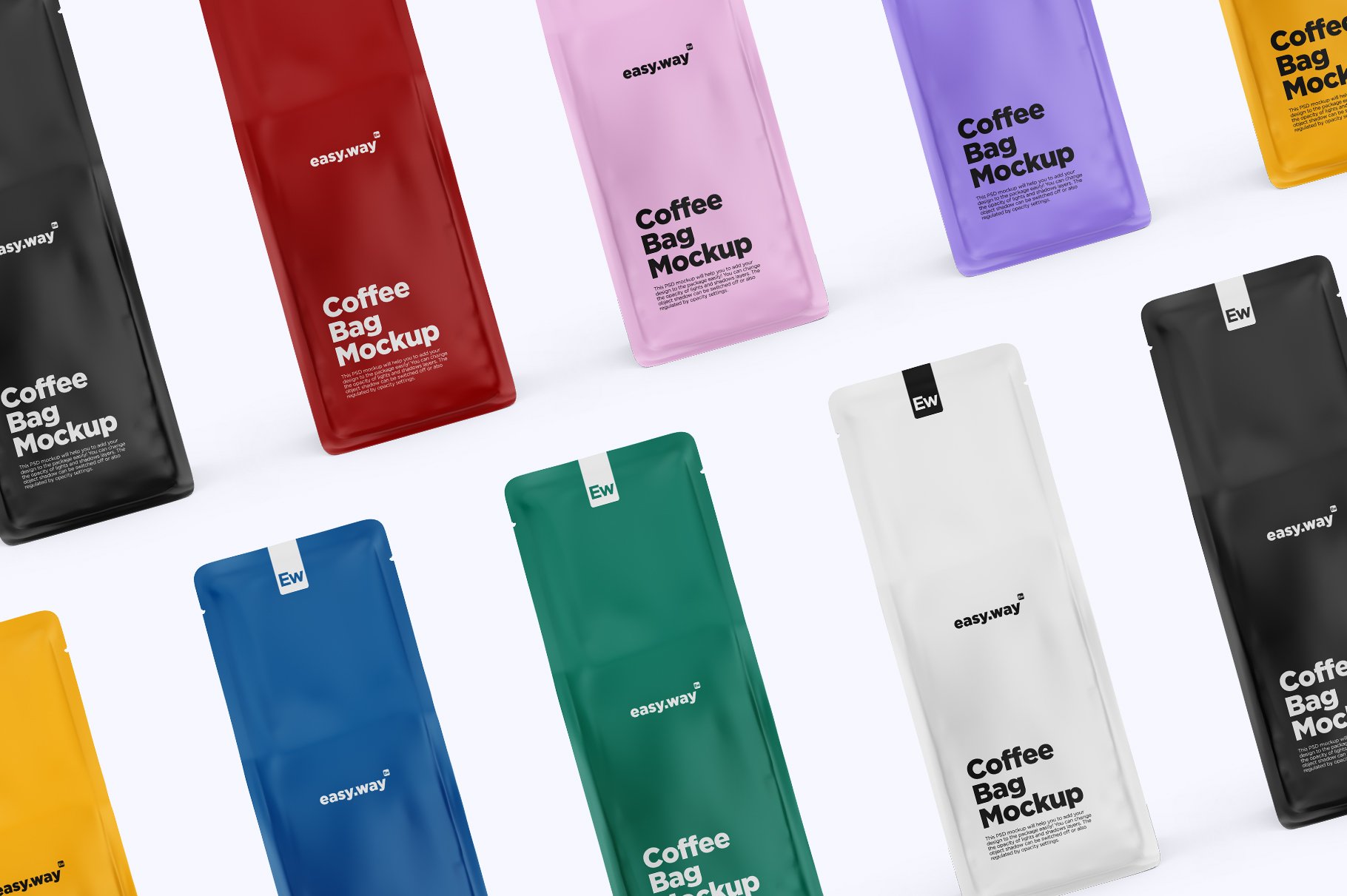 简约咖啡纸袋设计展示样机PSD模板 Coffee Bag with Valve PSD Mockup_img_2