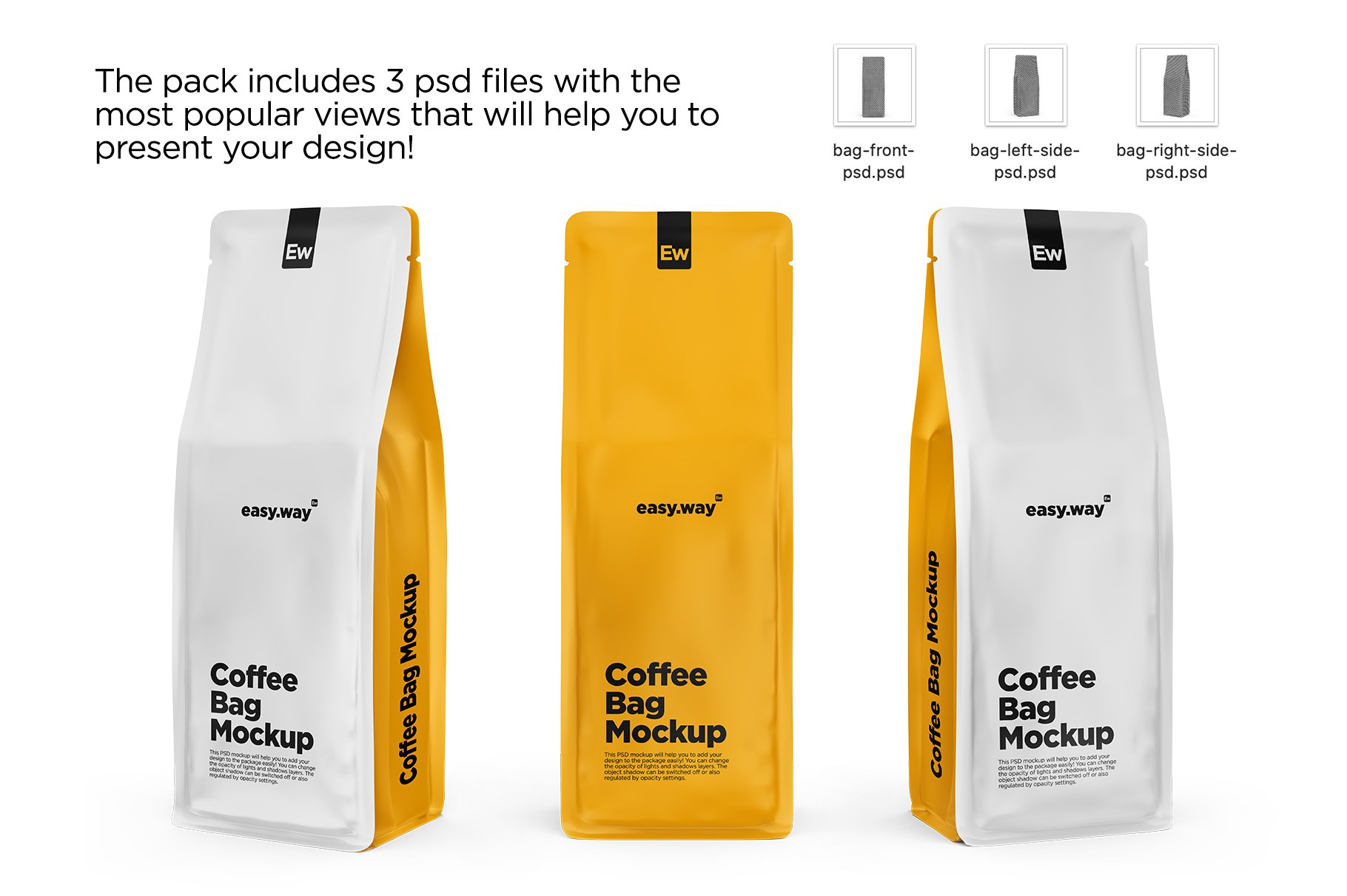 简约咖啡纸袋设计展示样机PSD模板 Coffee Bag with Valve PSD Mockup_img_2