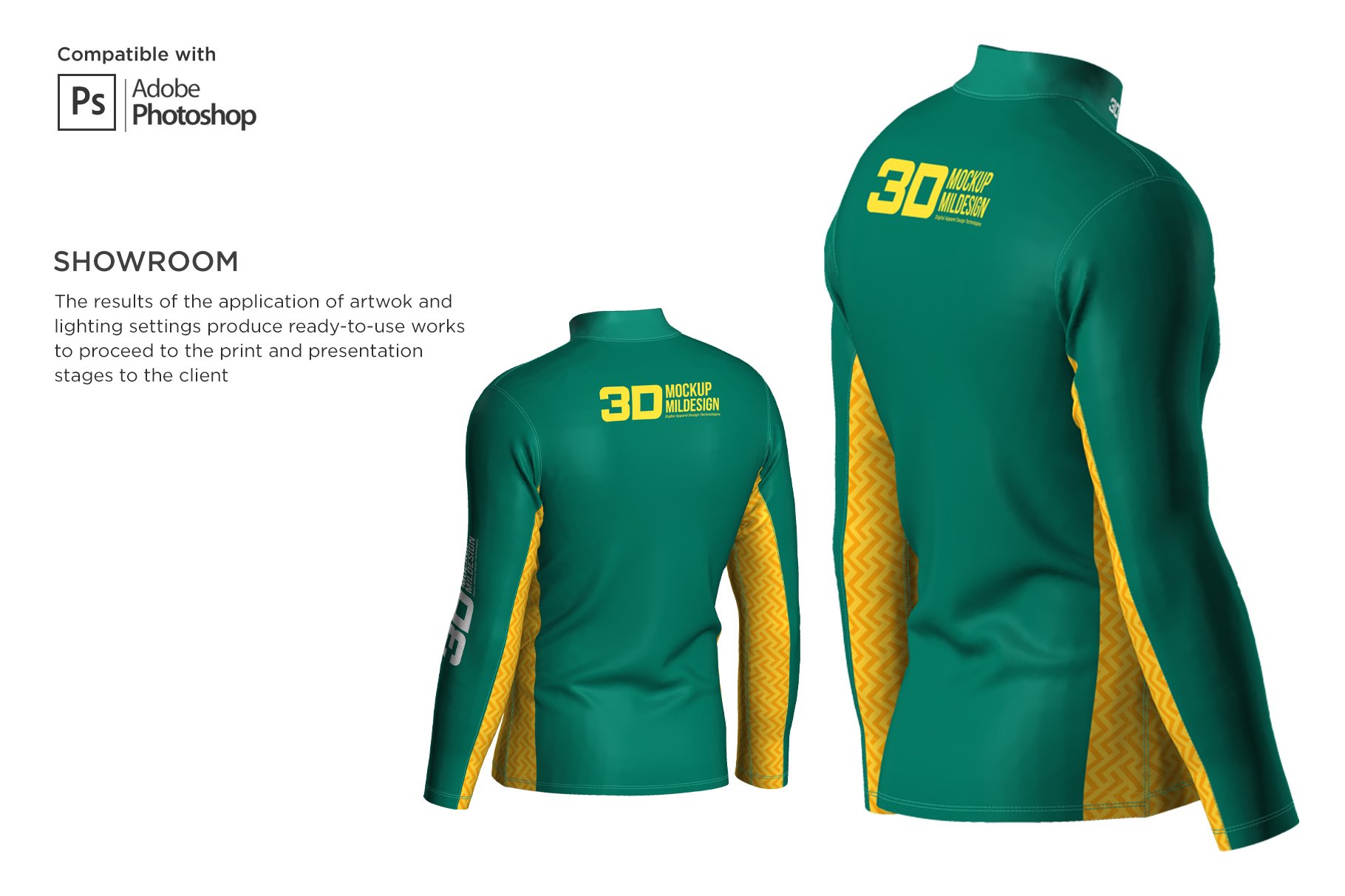 3D男士骑行服装印花图案设计贴图样机模板 3DMens Polar Jacket Half-zip Mockup_img_2