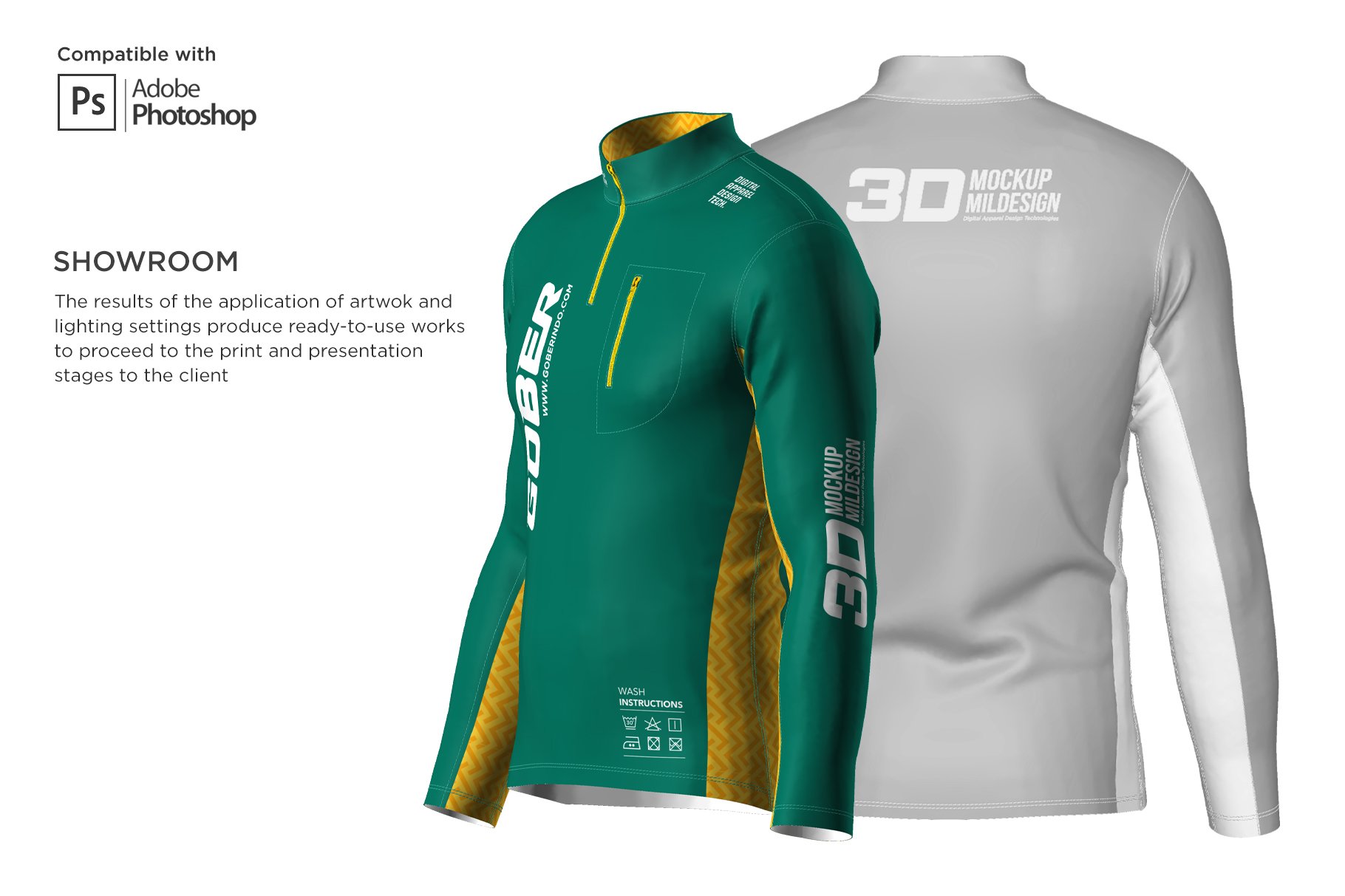 3D男士骑行服装印花图案设计贴图样机模板 3DMens Polar Jacket Half-zip Mockup_img_2