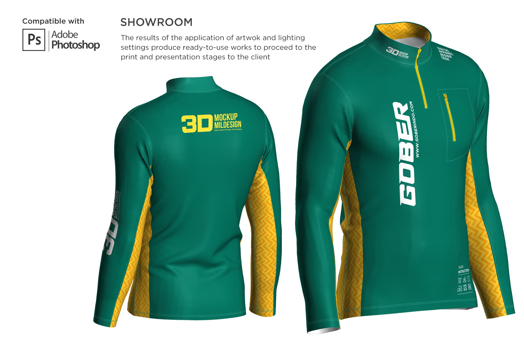 3D男士骑行服装印花图案设计贴图样机模板 3DMens Polar Jacket Half-zip Mockup_img_2