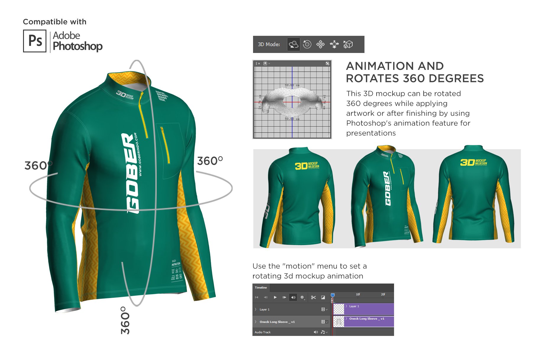 3D男士骑行服装印花图案设计贴图样机模板 3DMens Polar Jacket Half-zip Mockup_img_2