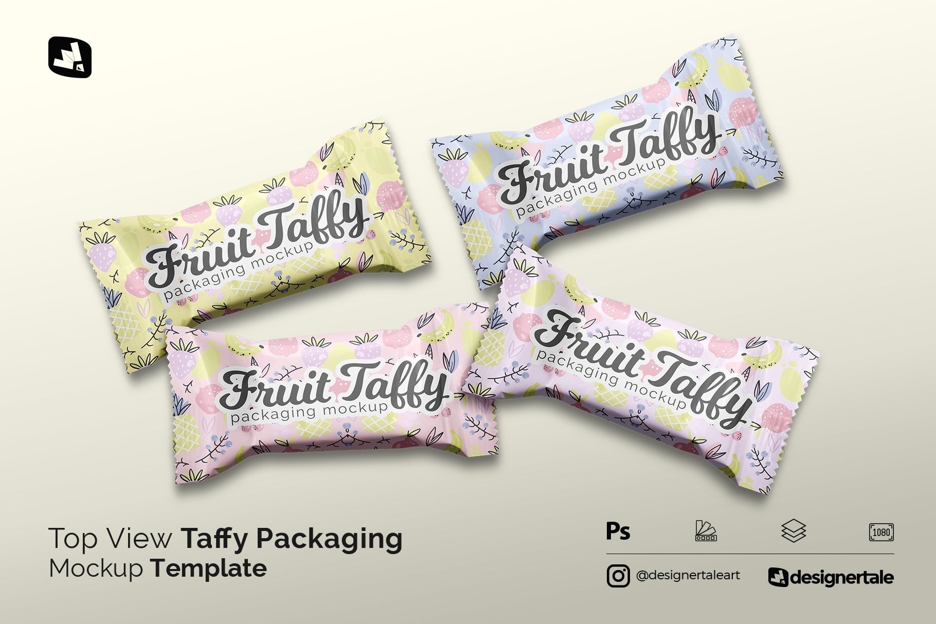 顶视图巧克力糖果塑料包装袋设计贴图样机模板 Top View Taffy Packaging Mockup_img_2